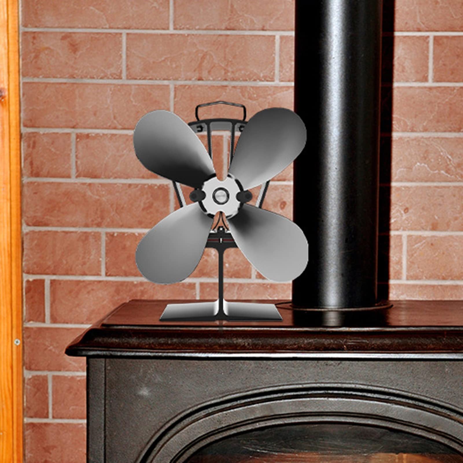 DYK&NX 4-Blade Silent Heat Powered Stove Fan - Large Airflow Wood Burner Fan for Fireplace, Log Burner & Stove - Eco-Friendly Heating Accessory for Home, Cabin & Camping Use