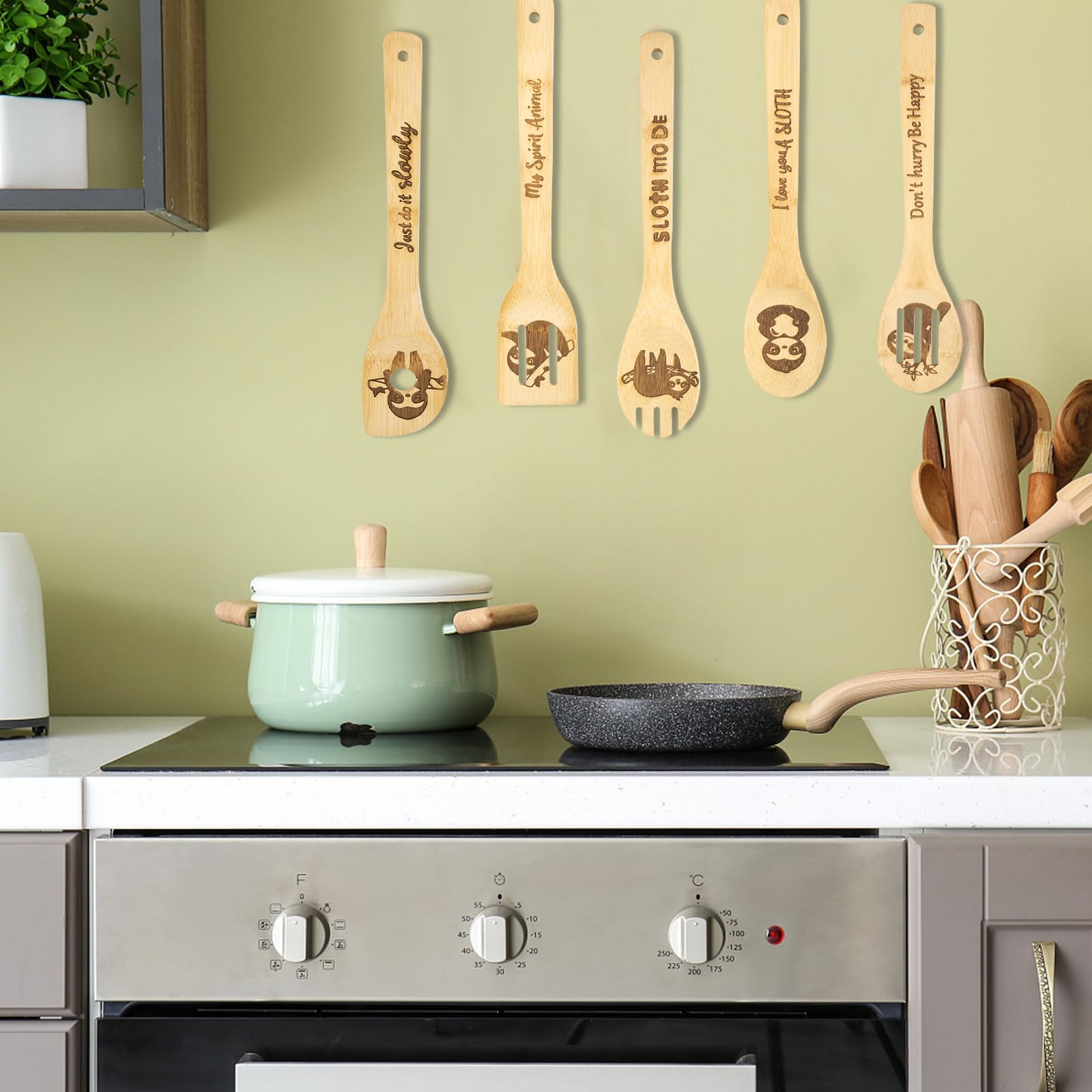 5PCS Sloth Wooden Cooking Spoons - Cute Sloth Kitchen Utensils Set - Perfect Housewarming & Wedding Gifts for Women - Sloth-Themed Kitchen Decor & Gadgets - Ideal for Baking, Cooking & Home Decor