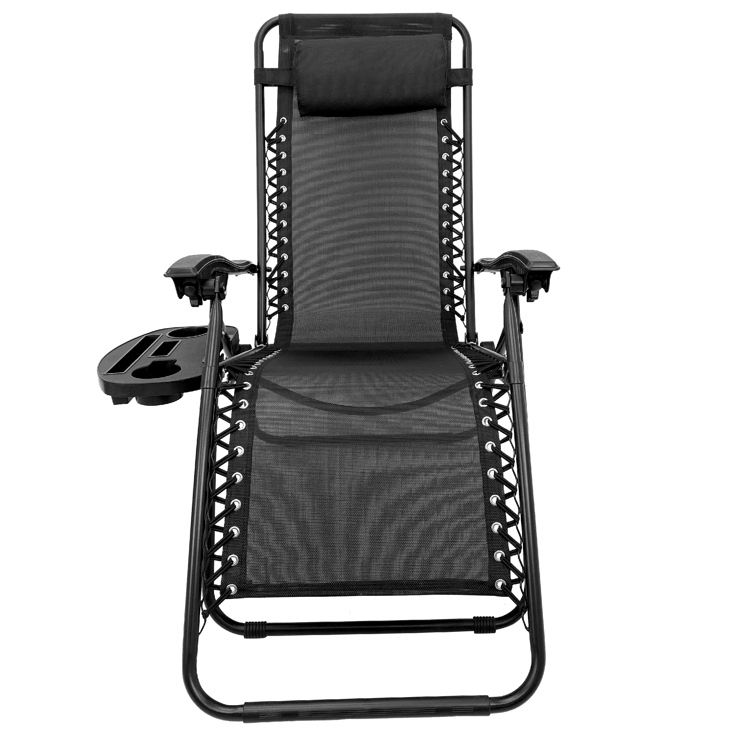 EasyGo Zero Gravity Lounge Chair with Cup Holder - Adjustable Reclining Outdoor Folding Chair for Patio, Deck, Beach & Backyard (2-Pack, Black) - Perfect for Sunbathing, Poolside Relaxation & Outdoor Dining