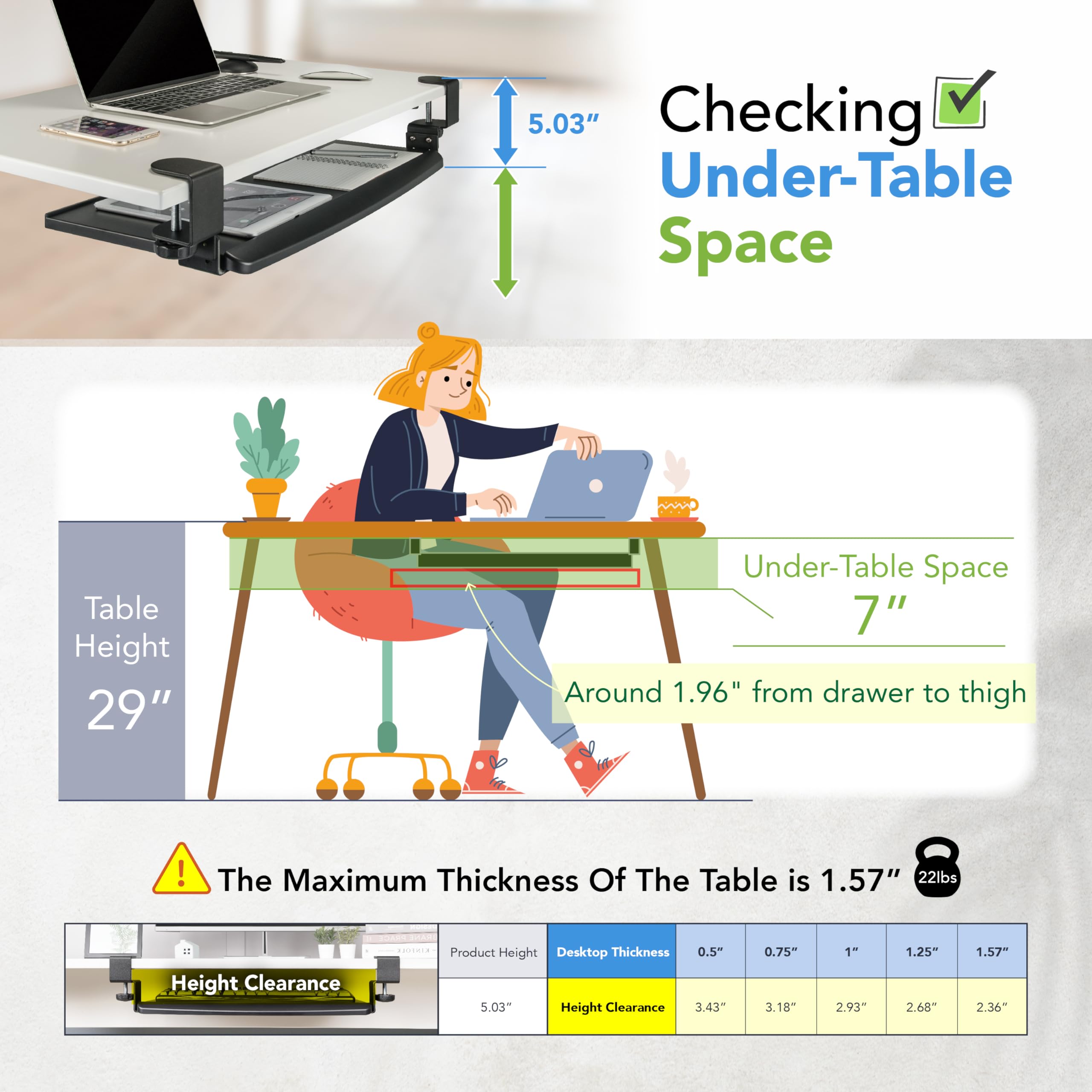 EHO Clamp-On Retractable Adjustable Keyboard Tray - Under Desk Ergonomic Keyboard Tray for Office & Home - Tool-Free Installation - 20