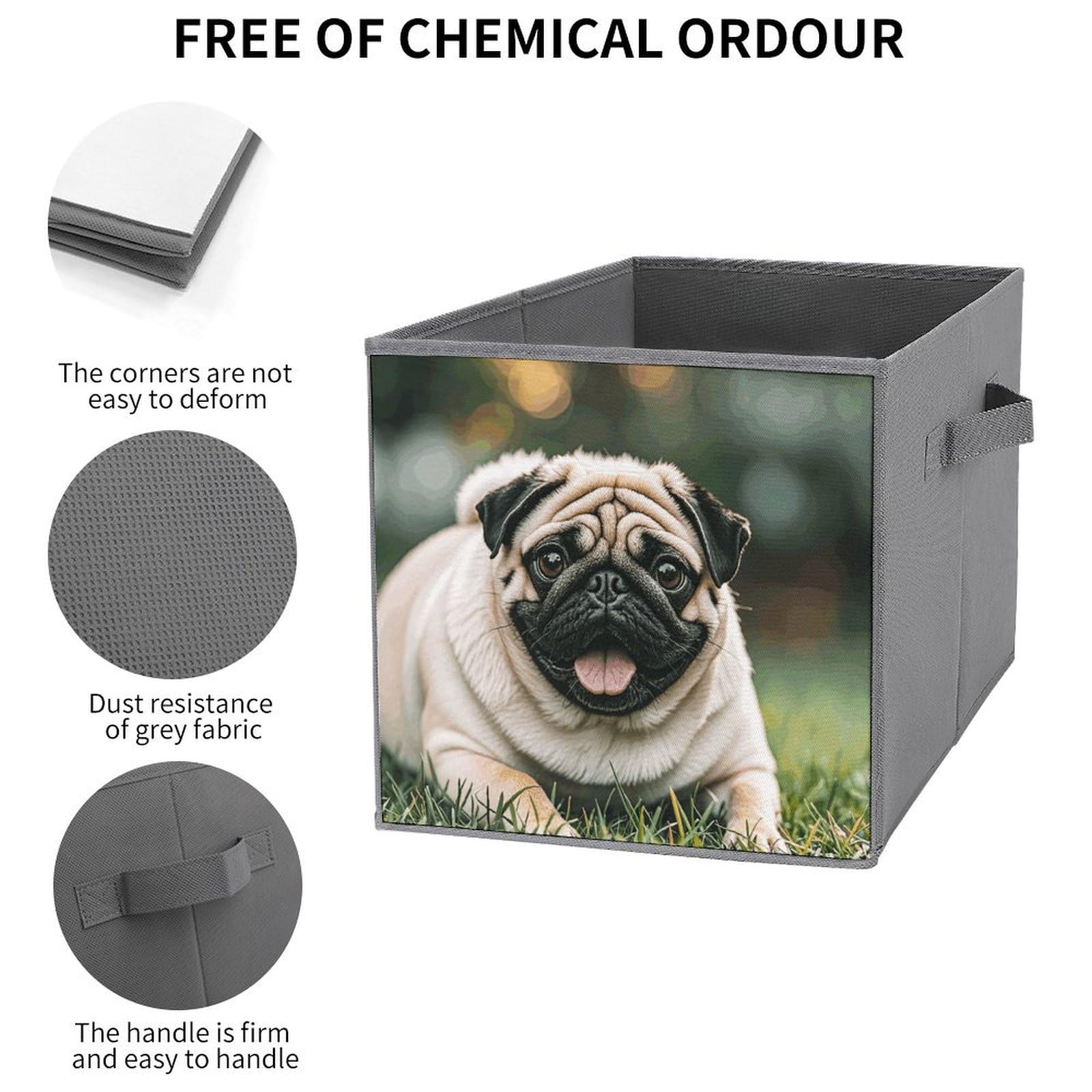 1PCS Foldable Storage Bins - Pug Dog Printed Large Capacity Storage Box with Handle, Organizer Cube for Playroom, Office & Home Organization | Perfect for Toys, Books & Clutter Control