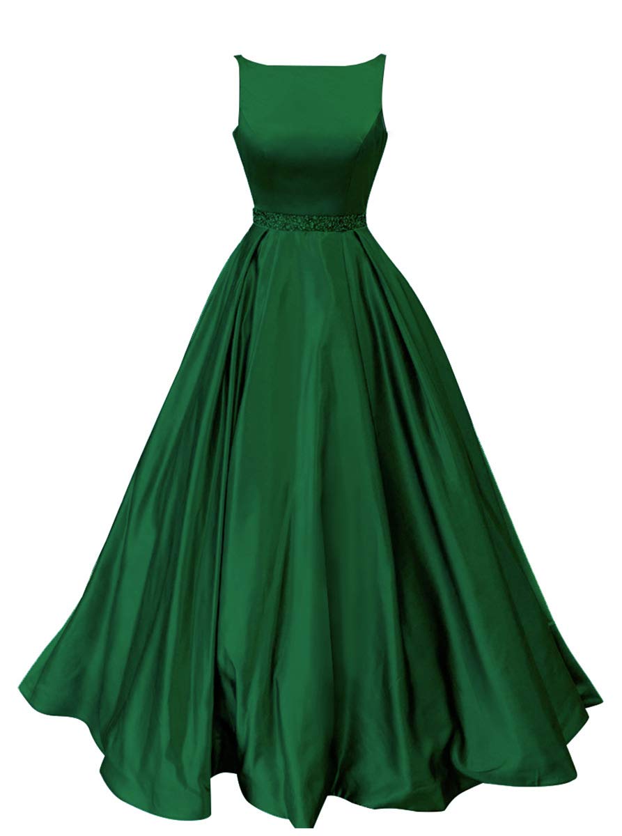 Elegant Long Satin A-Line Prom Dress with Pockets for Women - Dark Green Formal Gown Size 4 | Perfect for Homecoming, Evening Parties & Special Occasions