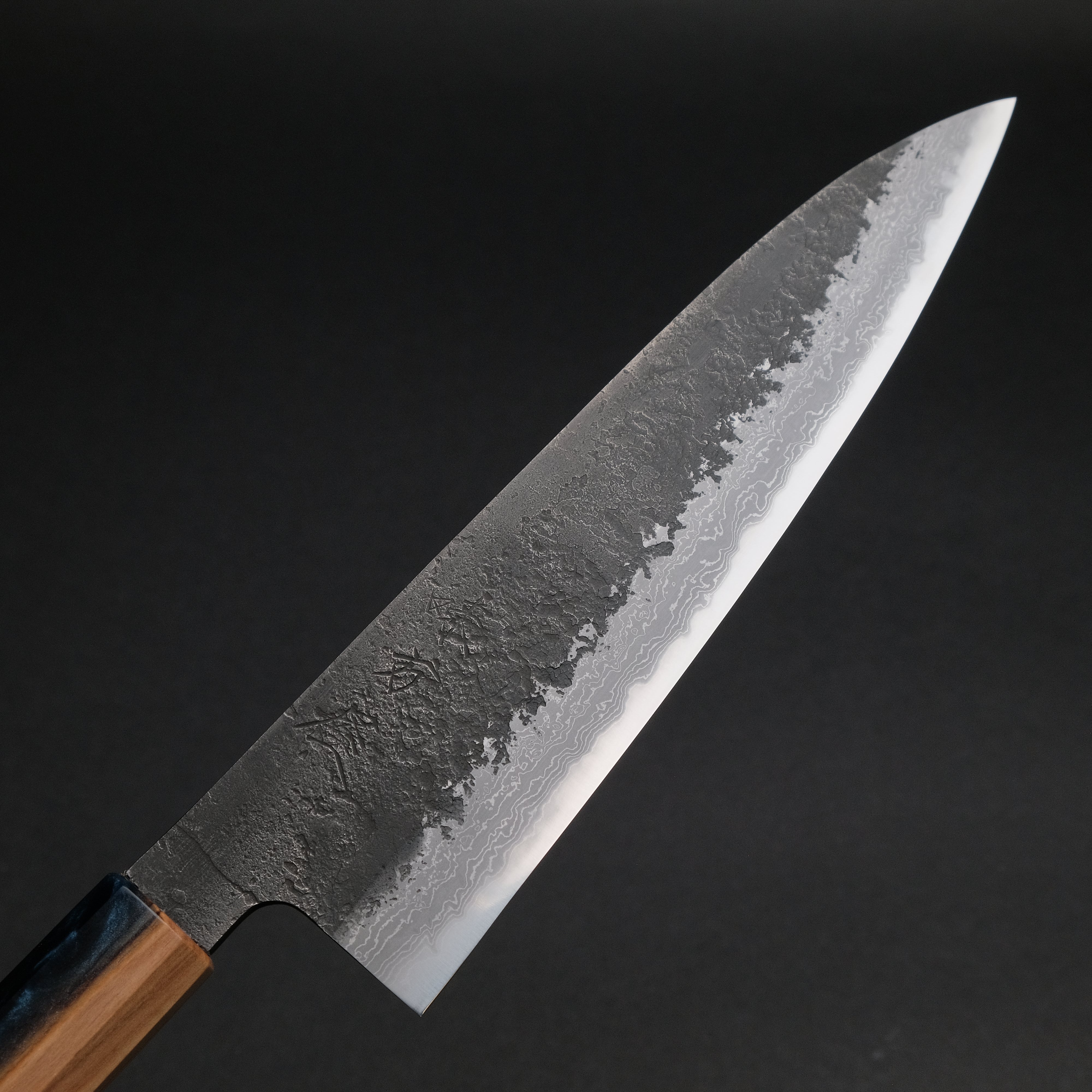 Premium Ajikataya White #2 Nashiji Damascus Gyuto 210mm Chef Knife - Olive Wood & Resin Handle (#46) - Perfect for Sushi, Meat Slicing & Professional Kitchen Use