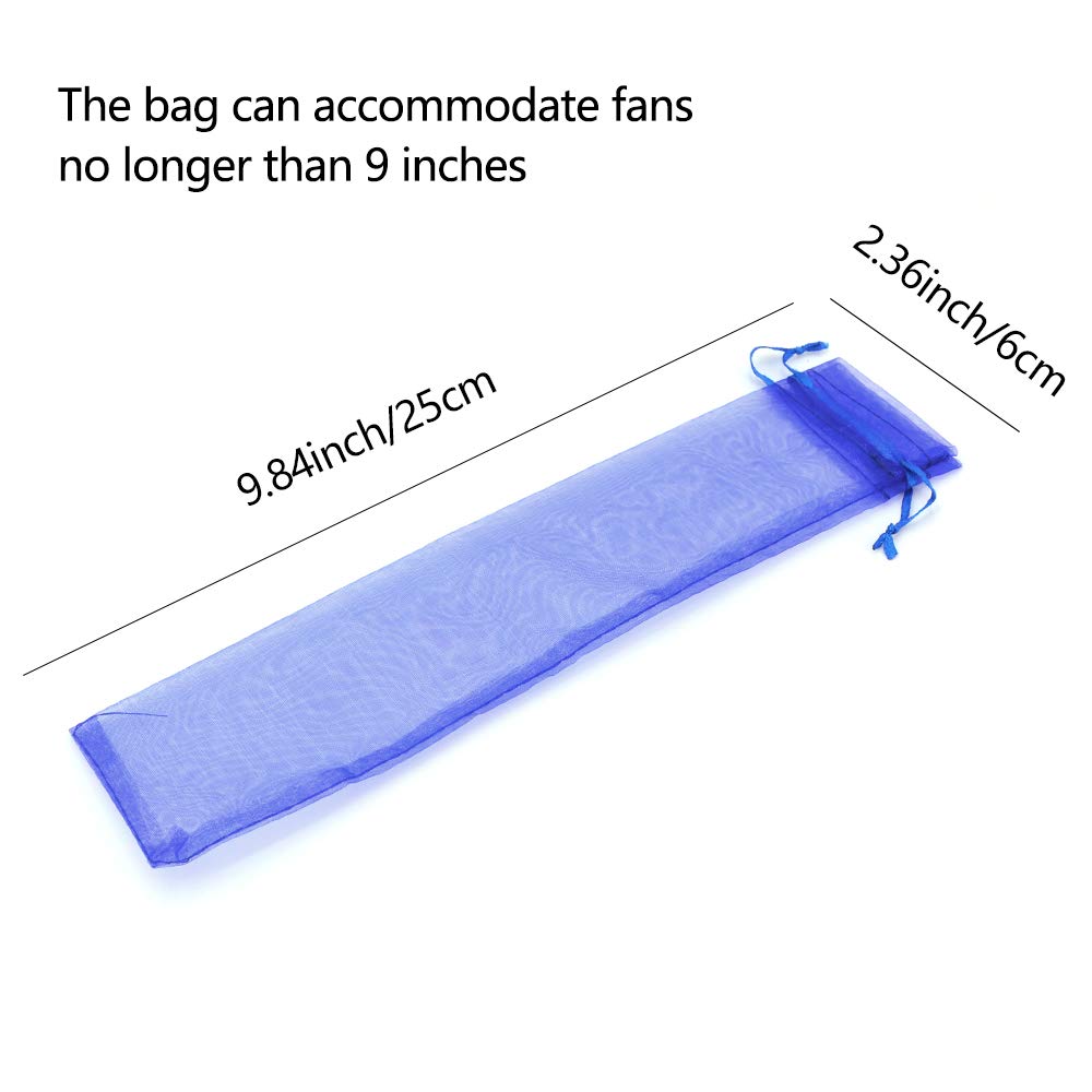50Pcs Royal Blue Organza Fan Bags - 2x10 Inches Folding Hand Fan Decorative Drawstring Pouches for Wedding Favors, Party Gifts, Bridal Shower & Birthday Celebrations
