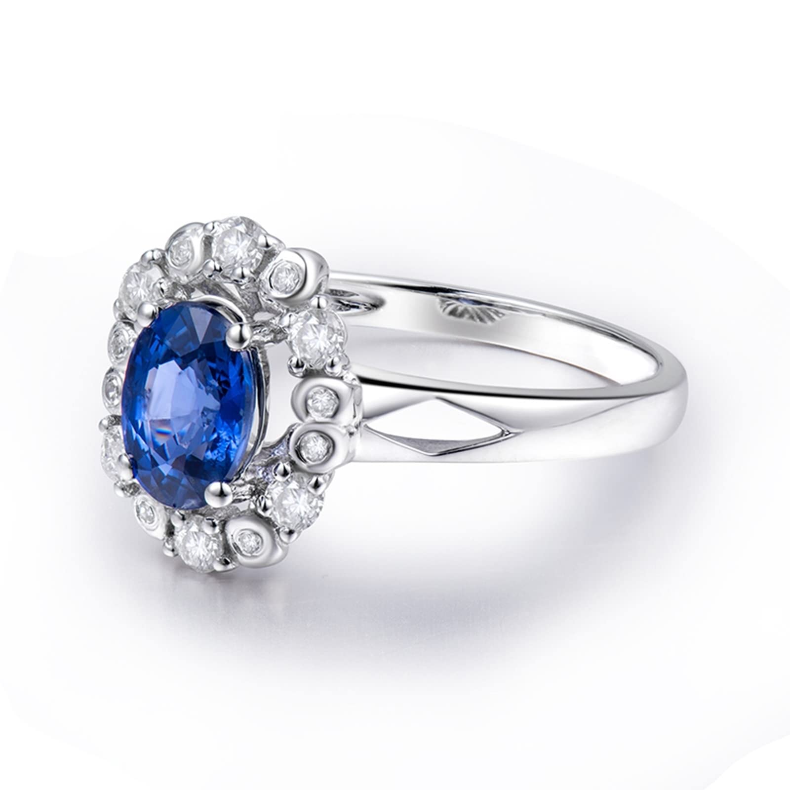 18K White Gold Oval Lab-Grown Sapphire Wedding Ring for Women - 1ct VVS Diamond Alternative, Elegant Engagement & Anniversary Gift for Her - Perfect for Proposals, Bridal Jewelry, and Special Occasions