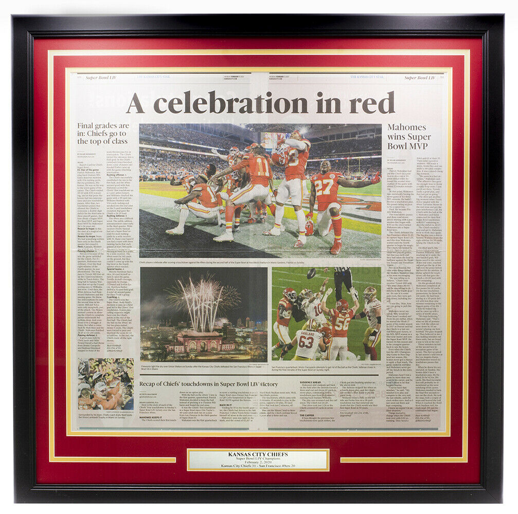 Kansas City Chiefs Super Bowl LIV Champions Framed 18x30 Newspaper - Feb 3, 2020 Kansas City Star Celebration Collectible | Perfect for Sports Memorabilia, Man Cave Decor & Chiefs Fan Gifts