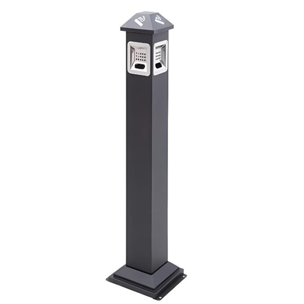Stainless Steel Outdoor Cigarette Receptacle - Smokeless Vertical Ashtray for Patio, Deck & Garden - Black Cigarette Butt Disposal Bin (21x26x121cm) - Perfect for Restaurants, Hotels & Public Spaces