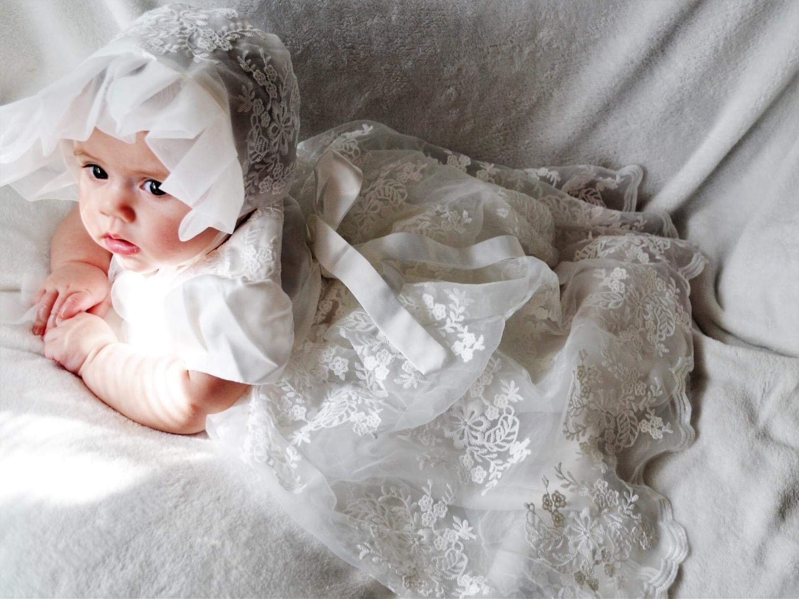 Glamulice Baby Girls Christening Baptism Dress - Newborn Floral Embroidered Lace Gown for Toddlers | Perfect for Baptism, First Communion & Special Occasions