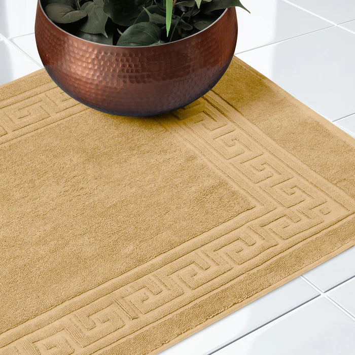 Premium Cotton 2-Piece Greek Key Border Bath Mat Set - Ultra Absorbent, Non-Slip Bathroom Rug - Perfect for Modern Bathrooms, Master Suites & Spa-Like Retreats