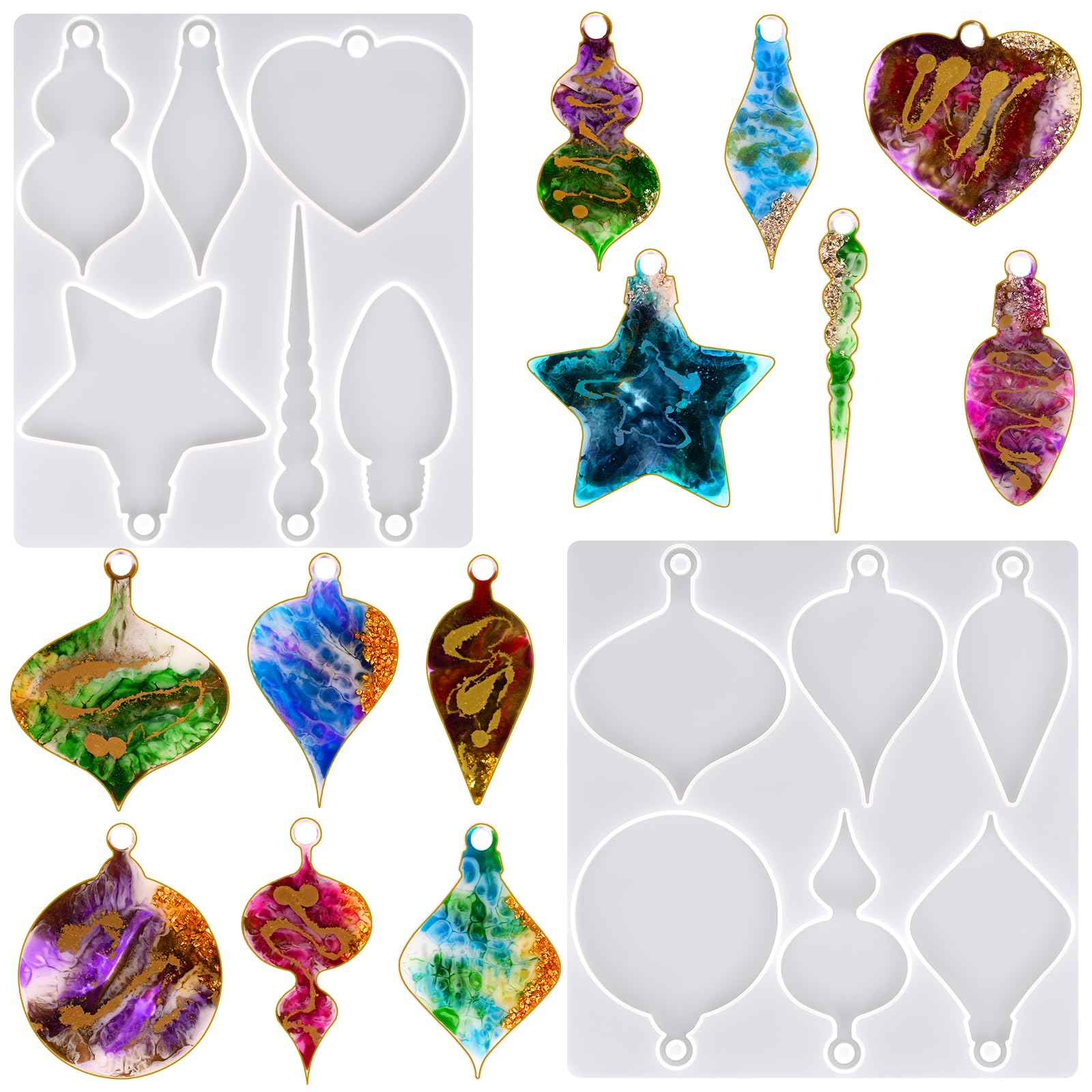2-Piece Christmas Resin Silicone Molds for Epoxy - DIY Holiday Ornament & Jewelry Making - Perfect for Xmas Crafts, Pendants, and Festive Home Decor Gifts