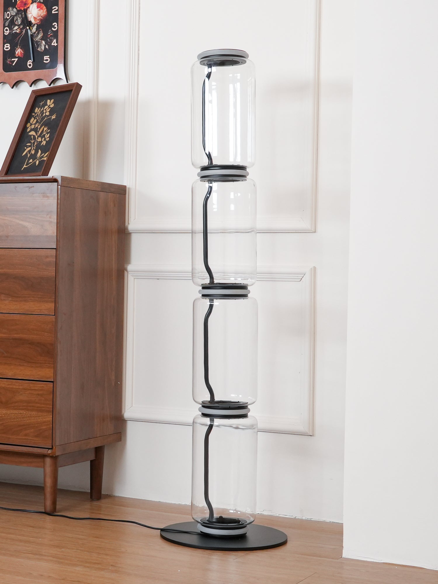 Modern Bamboo Glass Floor Lamp - Elegant Home Decor for Living Room, Bedroom & Office - Perfect for Ambient Lighting & Relaxation