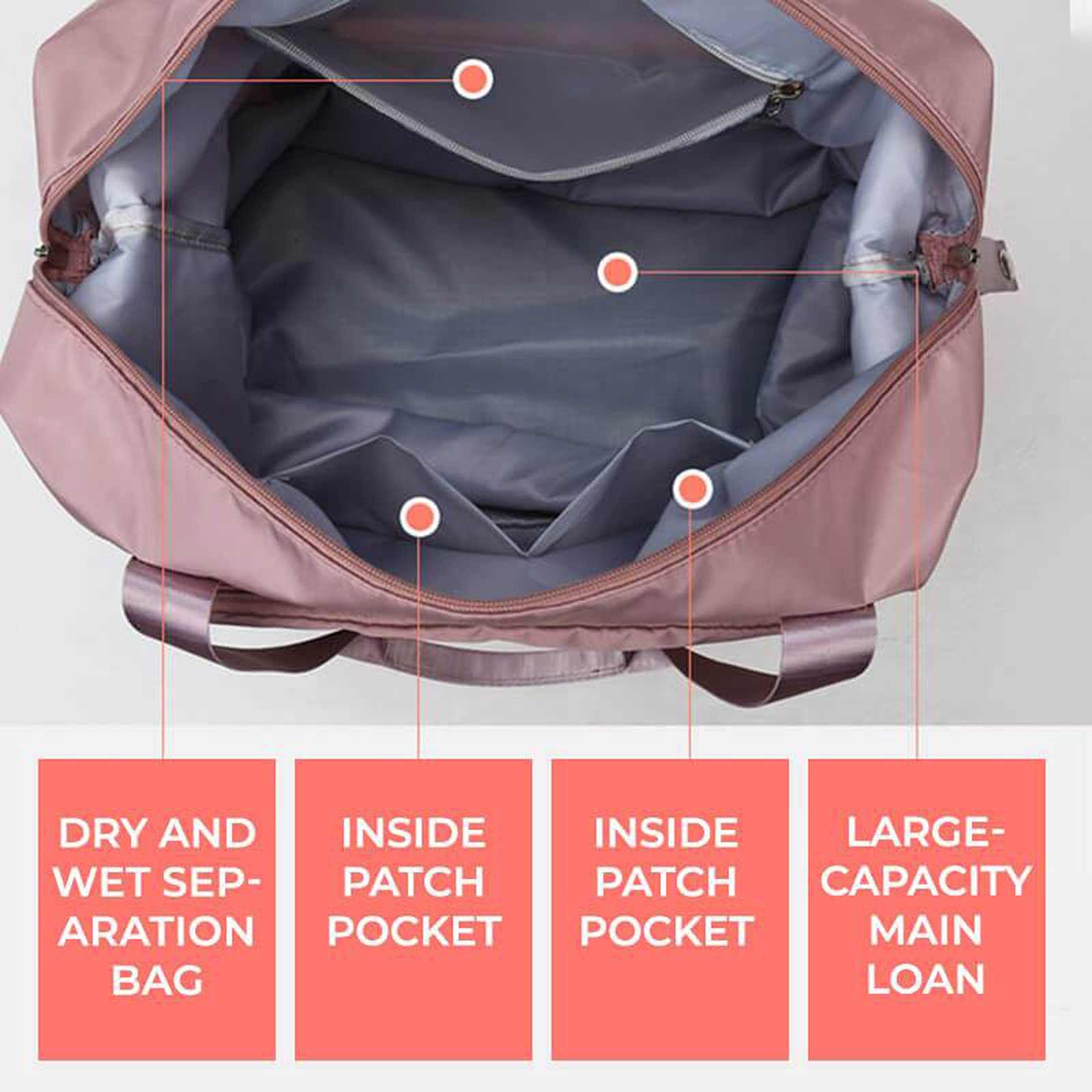 Large Capacity Foldable Travel Duffel Bag - Lightweight Waterproof Carry-On Luggage with Dry & Wet Separation - Pink | Perfect for Gym, Sports, Weekend Trips & Outdoor Adventures