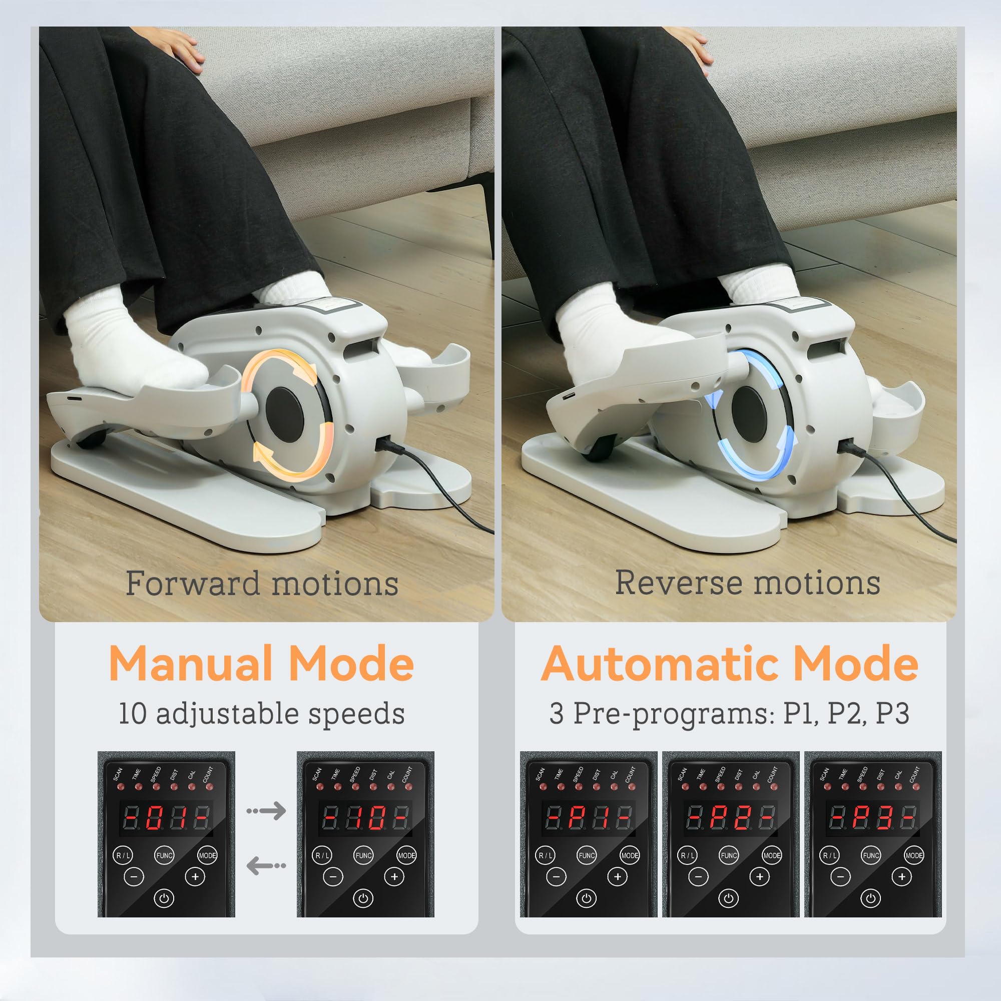 Soozier Under Desk Elliptical Machine - Electric Leg Exerciser for Seniors with LCD Display, Massage Pedals, Remote Control & 10 Speed Levels | Quiet Portable Mini Elliptical for Office, Home Workout & Physical Therapy