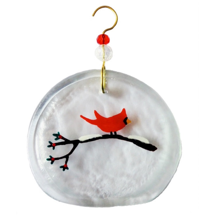 Red Bird on Branch Suncatcher - Handmade Glass Window Decor for Home & Garden - Perfect for Living Room, Bedroom, or Outdoor Spaces