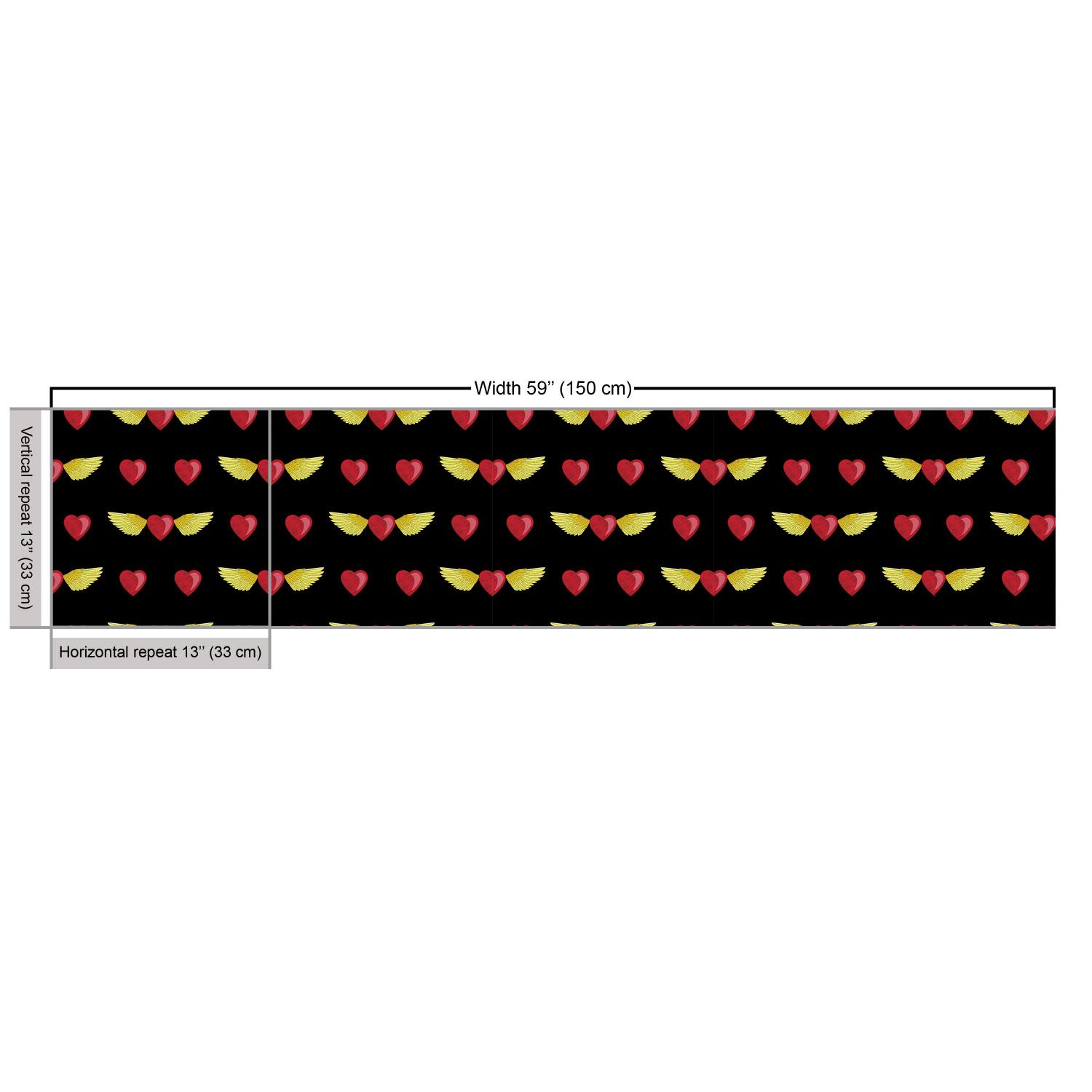 Ambesonne Angel Wings Fabric by The Yard - Romantic Hearts & Flying Couple Design for Upholstery, Curtains, Pillows | 10 Yards Yellow Ruby Black Fabric for Home Decor, Wedding Decorations & DIY Crafts