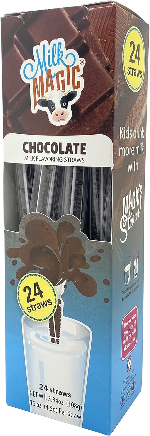 Milk Magic Chocolate Flavoring Straws - 24 Pack | Fun & Tasty Milk Straws for Kids, Parties, and Snacks | Perfect for School Lunches, Desserts, and Family Gatherings