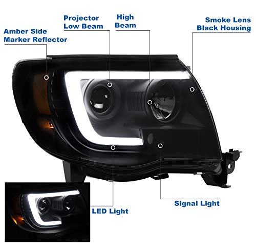 LED Tube Projector Headlights - Black/Smoke Compatible with 2005-2011 Toyota Tacoma - High Brightness for Night Driving & Off-Road Adventures