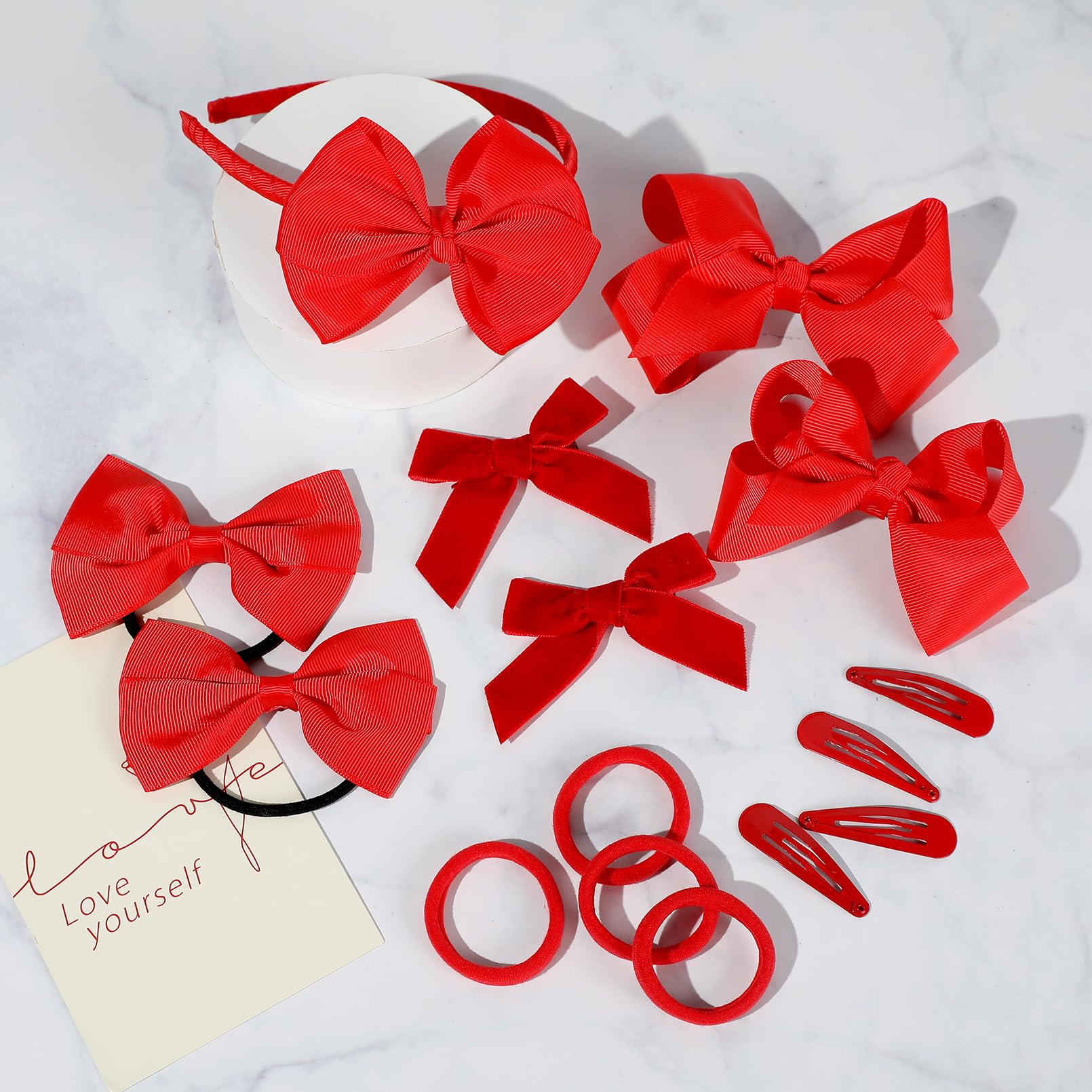 15-Piece DEEKA Hair Accessories Set for Toddler Girls - Hair Bows, Clips, Headband & Hair Ties (Red) - Perfect for School, Parties & Everyday Wear