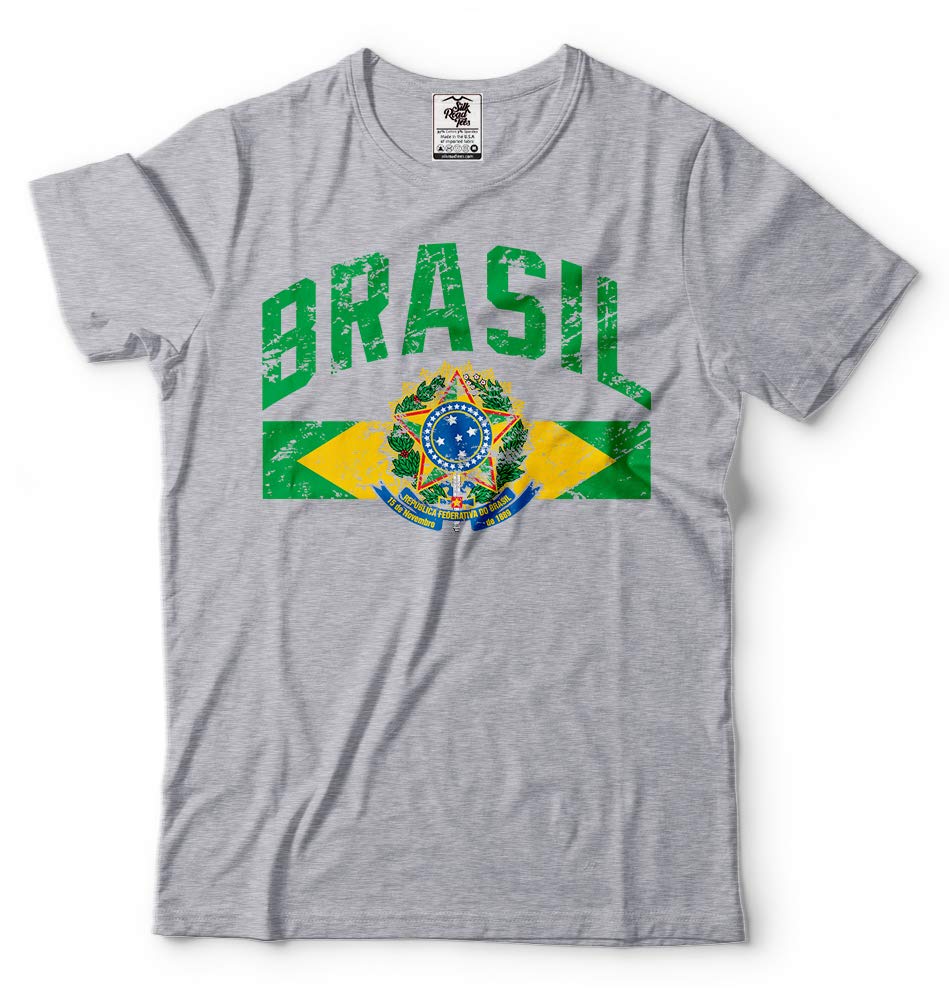 Brasil Flag & Coat of Arms Unisex T-Shirt - Silk Road Tees - Comfortable Cotton Men's & Women's Casual Wear for Travel, Sports & Everyday Outfits