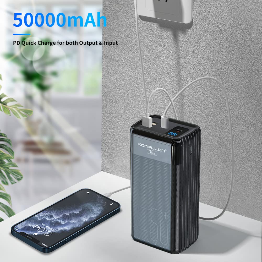 50,000mAh PD Fast Charging Power Bank with 20W USB-C & 22.5W QC 3.0 - Portable Charger for iPhone 13, MacBook, Samsung Galaxy - LCD Display External Battery Pack for Travel, Camping & Emergency Power Backup