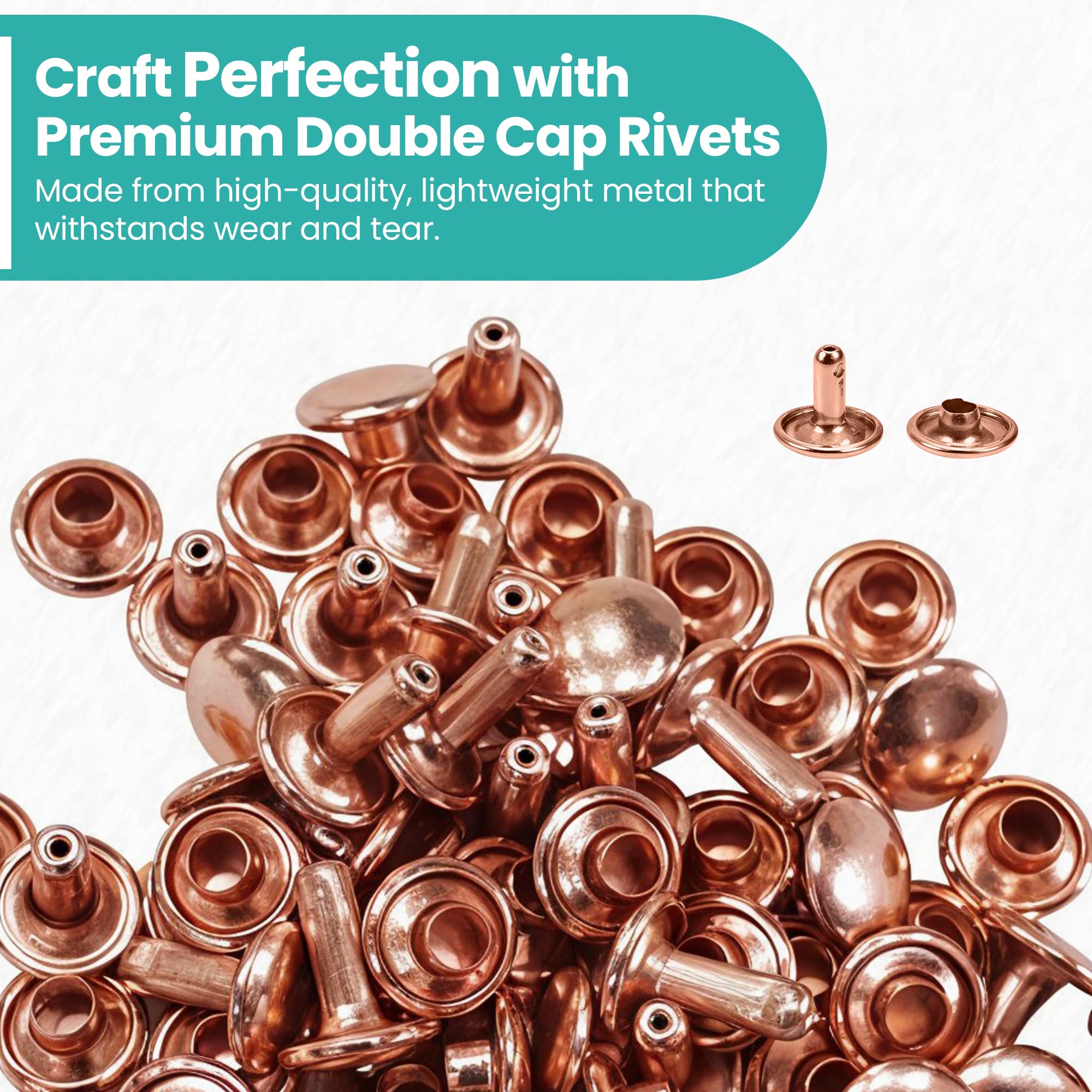 100-Piece Leather Rivet Kit with Fixing Tools - Double Cap Tubular Metal Studs for Leathercraft, Clothing & Bag Repair (Rose Gold, 7mm) - DIY Handbag, Jacket & Shoe Making Supplies