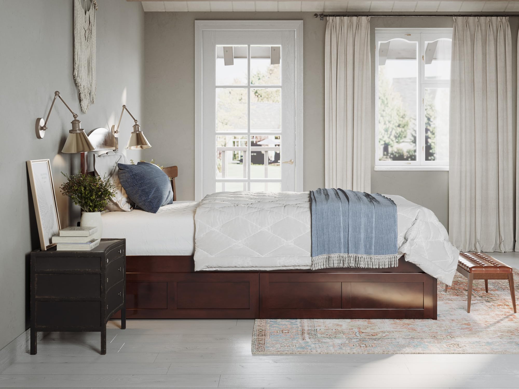 AFI Warren Twin Platform Bed with Storage Drawers (Set of 2) & USB Charger - Space-Saving Walnut Wood Bed Frame for Small Bedrooms, Kids Rooms & Guest Rooms
