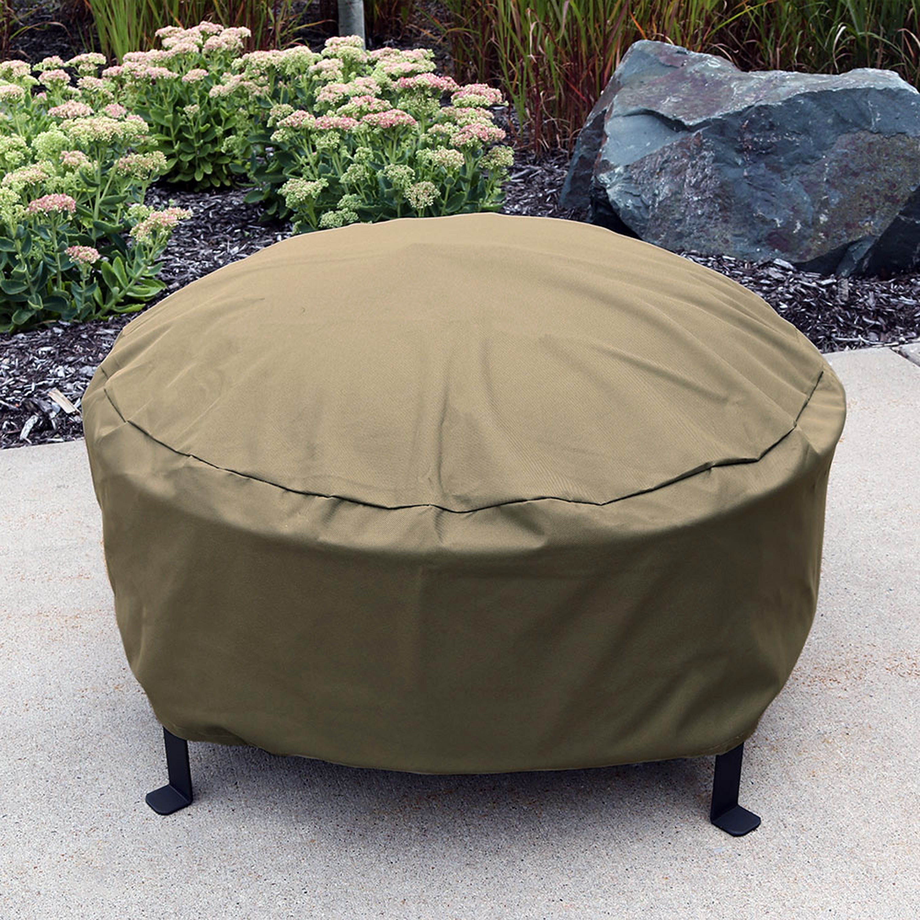 Heavy Duty Round Fire Pit Cover with Drawstring Closure - Weatherproof Outdoor Fire Pit Protection for Patio, Backyard & Camping
