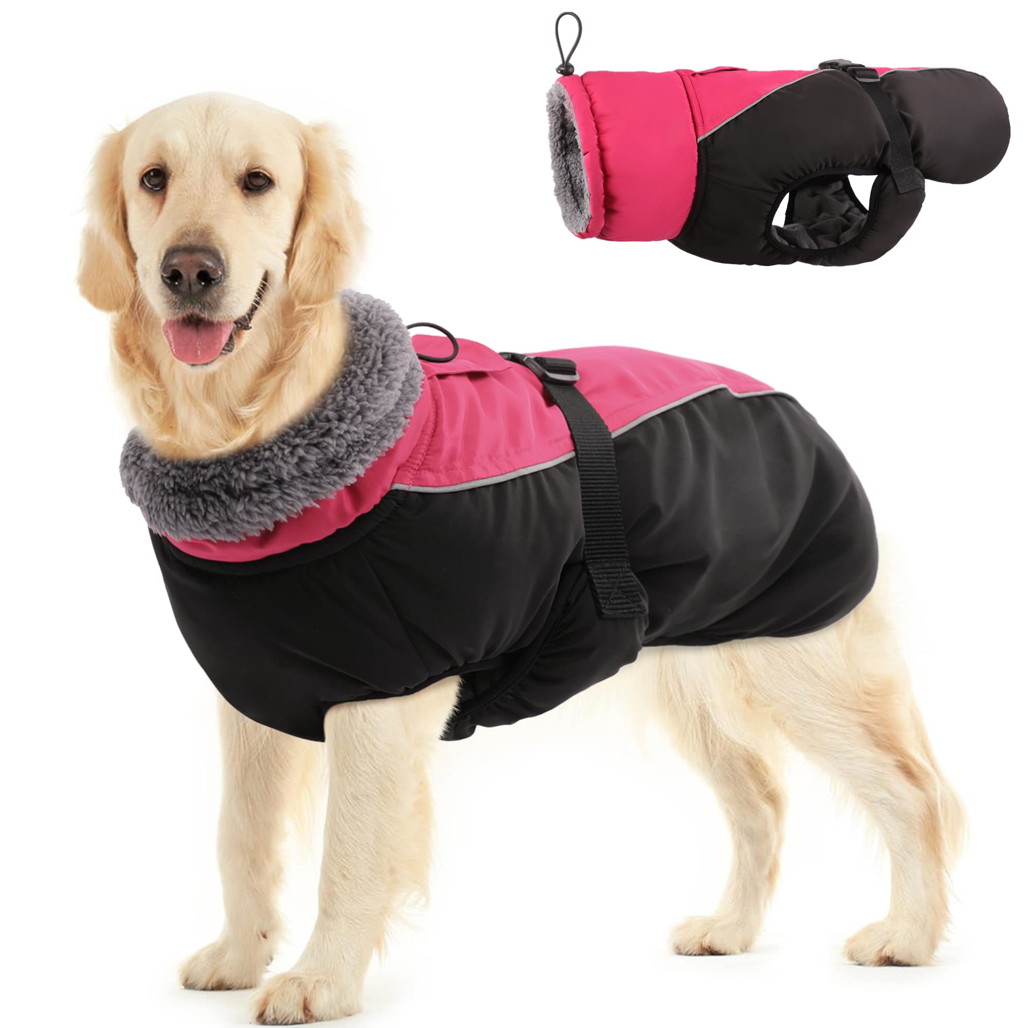 IDOMIK Waterproof & Reflective Winter Dog Coat - Fleece-Lined Snow Jacket with High Collar for Small, Medium & Large Dogs | Cold Weather Protection for Outdoor Adventures, Snow Play & Night Walks