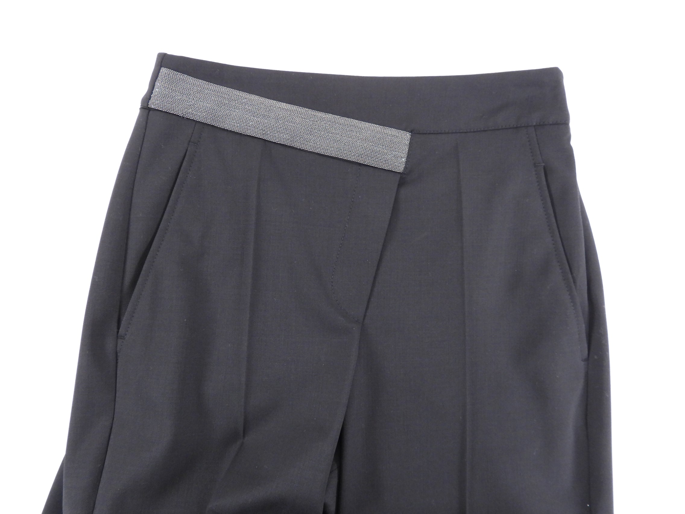 Brunello High Waist Asymmetrical Monili Design Black Women's Pants IT40 / US Size 4 - Perfect for Office Wear, Evening Events & Fashionable Outfits