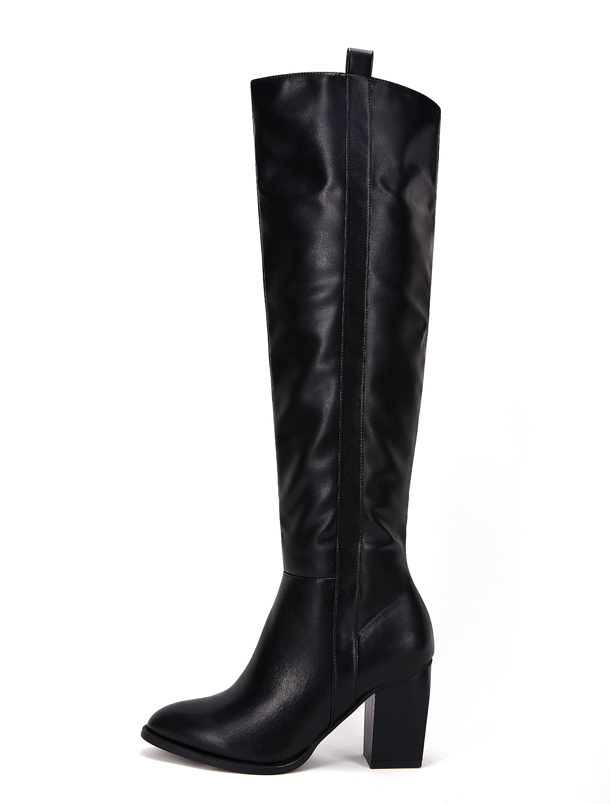 Ermonn Women's Faux Suede Knee High Boots with Side Zipper & Chunky Heel - Stretchable Winter Boots for Cold Weather, Snow & Outdoor Activities