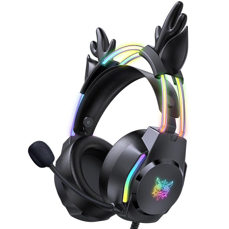 ONIKUMA X26 RGB Gaming Headset with Glowing Deer Ears - Lightweight Over-Ear Headphones with Mic for PC, PS4, Xbox - Perfect for Streaming, Cosplay & Late-Night Gaming Sessions