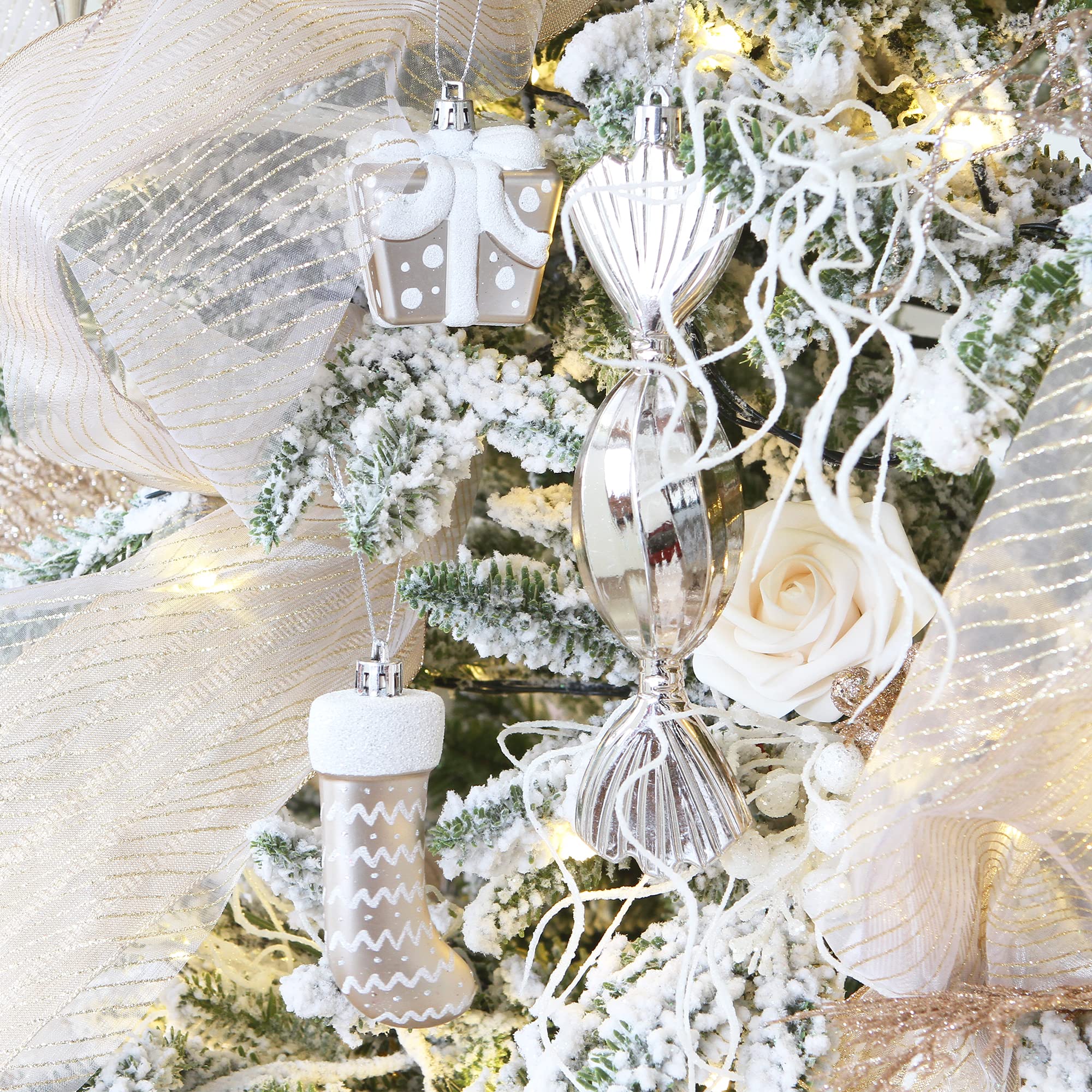 Sea Team 35-Pack Shatterproof Christmas Ornaments Set - Assorted Baubles, Candy Canes, Stockings, Pinecones, Crowns & Pendants for Xmas Tree Decorations | Holiday Home Decor, Party & Gift Giving