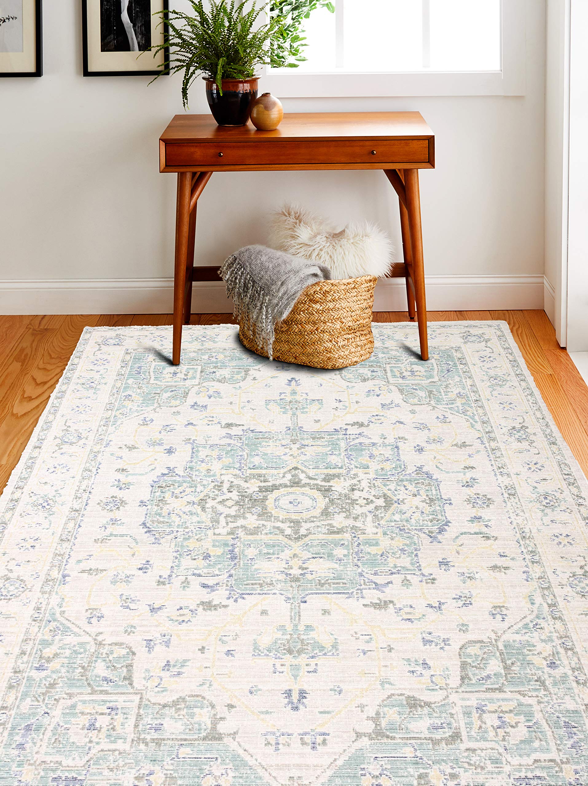 Bashian Collection Area Rug - Premium Power Loom Polyester - Non-Slip Runner Rug for Entryway, Living Room, Bedroom - 8.6’ x 11.6’ Beige - Soft & Durable Home Decor for Modern Houses & Apartments
