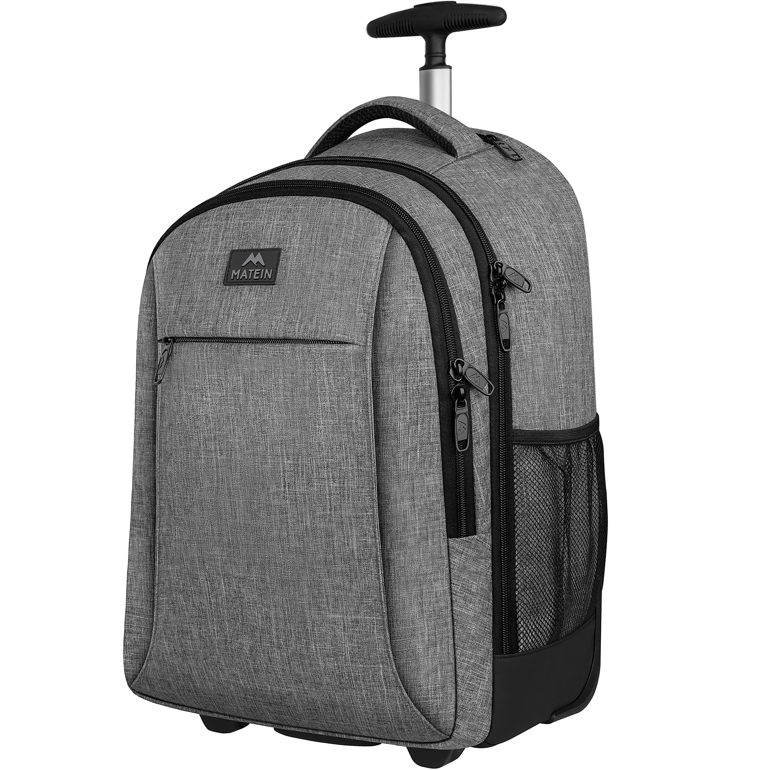Waterproof Rolling Backpack with Wheels - 17 Inch Large Travel Laptop Backpack for College & Business, Carry-On Luggage for Men & Women (Grey) - Perfect for Air Travel, Commuting & Campus Use