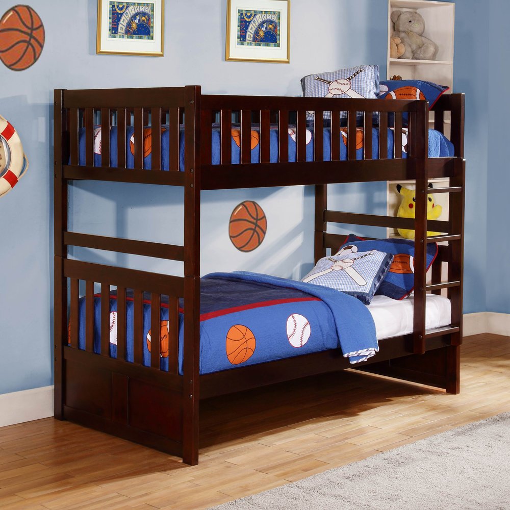 Homelegance Rowe Twin/Twin Bunk Bed with Storage in Dark Cherry Finish - Space-Saving Kids Bedroom Furniture for Small Rooms & Shared Spaces