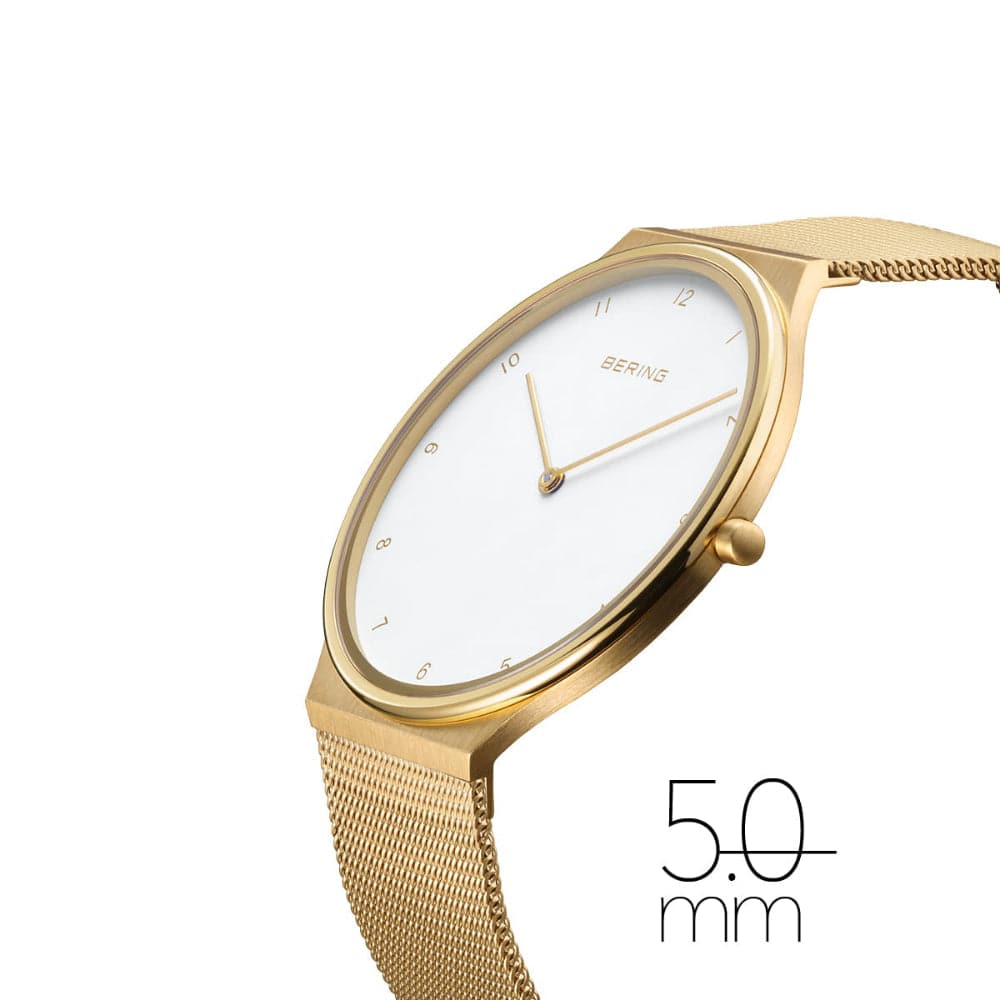 Bering Ultra Slim White Dial Gold Milanese Strap Women's Watch 18440 334 - Elegant Luxury Timepiece for Business, Party & Everyday Wear