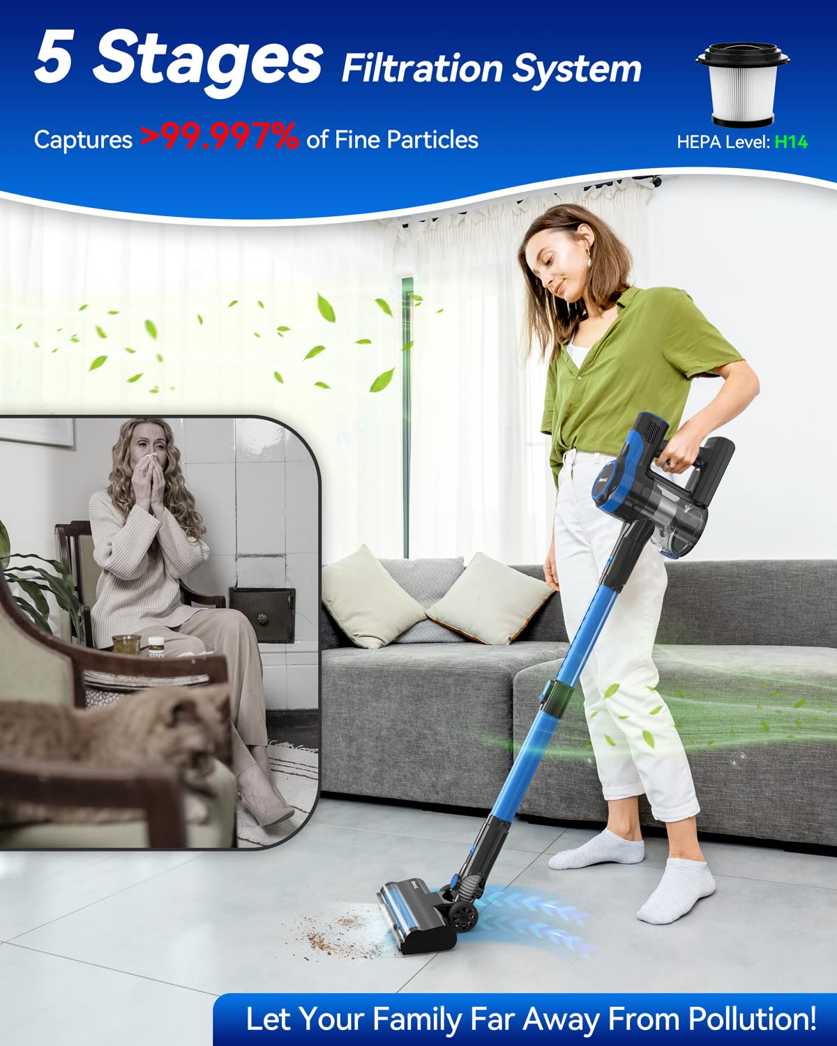 DEVOAC Cordless Vacuum Cleaner - Lightweight 6-in-1 Handheld Stick Vacuum with Powerful Suction, Rechargeable Battery for Carpets, Hard Floors & Pet Hair | Perfect for Home Cleaning, Car Detailing & Pet Owners