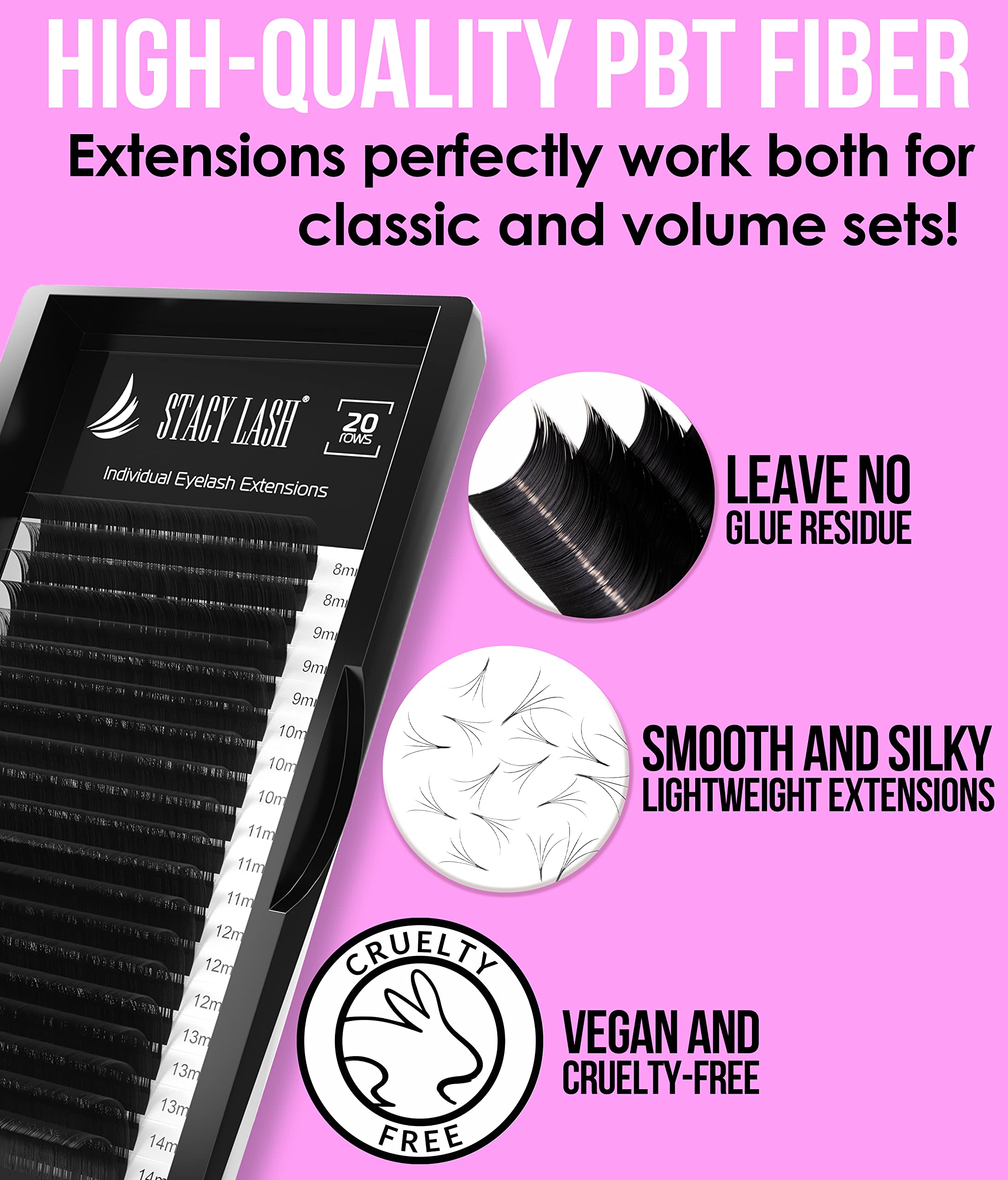 Stacy Lash Black Mink Eyelash Extensions - J Curl 0.25mm 13mm Individual Lashes for Natural Volume & Length | Perfect for Bridal, Party & Daily Makeup Looks