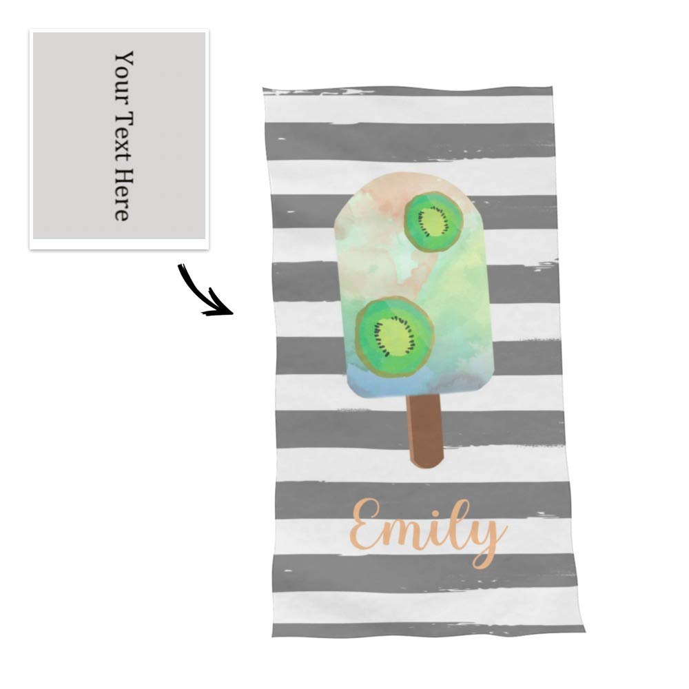 Custom Personalized Beach Towels with Name - Striped Popsicle Design for Adults, Kids, Women & Men | Soft Microfiber Travel Towel (60x30 Inches) for Beach, Pool, Bathroom & Vacation Gifts