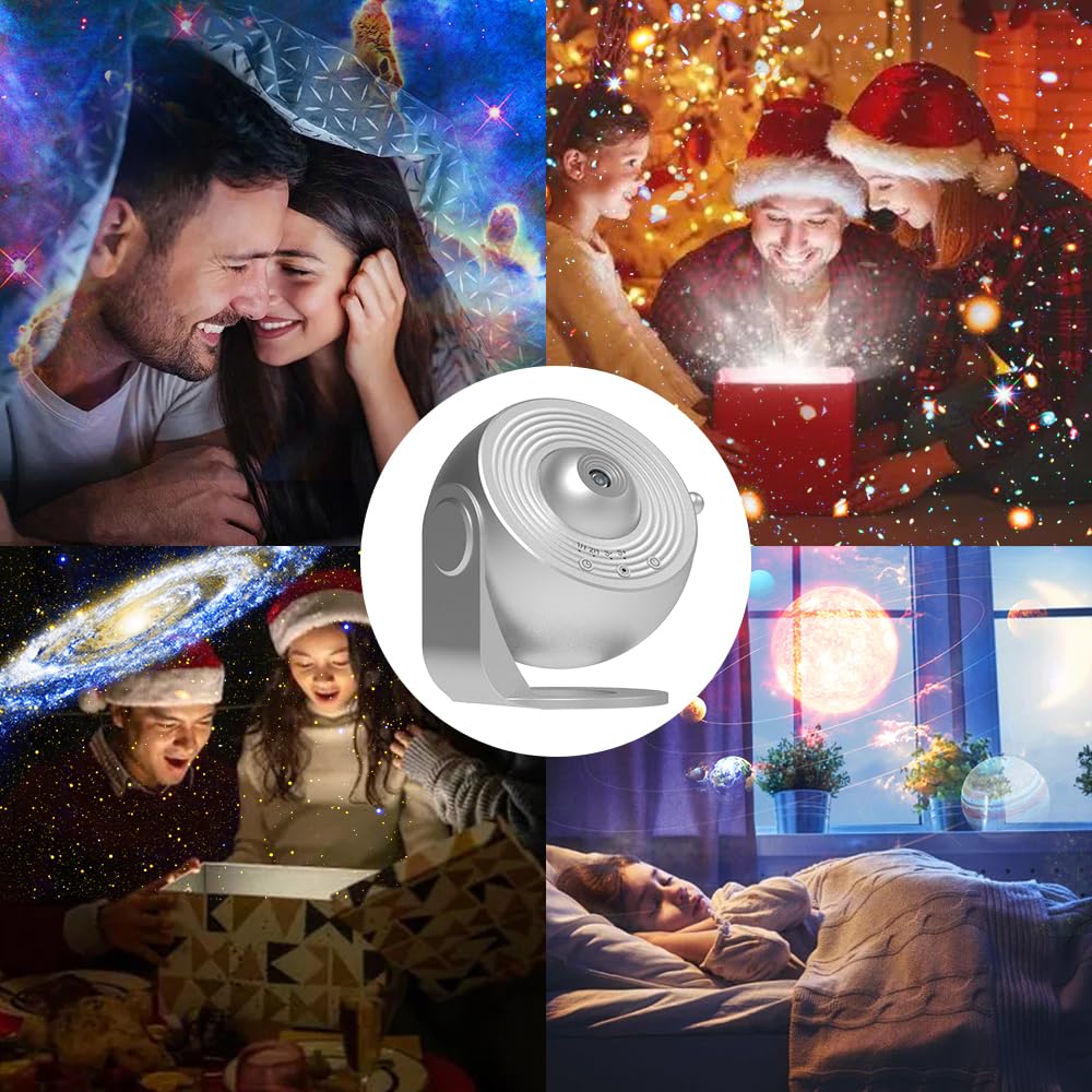 Elec3 Ultra Clear Star Projector with 12 Replaceable Galaxy Discs, 360° Rotation Night Light for Kids - Perfect for Bedroom, Nursery, Valentine's & Birthday Gifts (Silver)