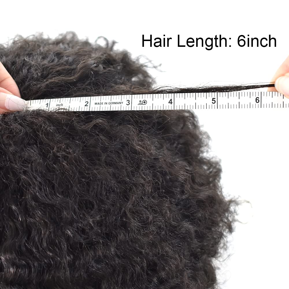 100% Human Hair Afro Toupee for Black Men - Kinky Curly Man Weave Hair System - African American Hairpiece (AFRO-Q6 8