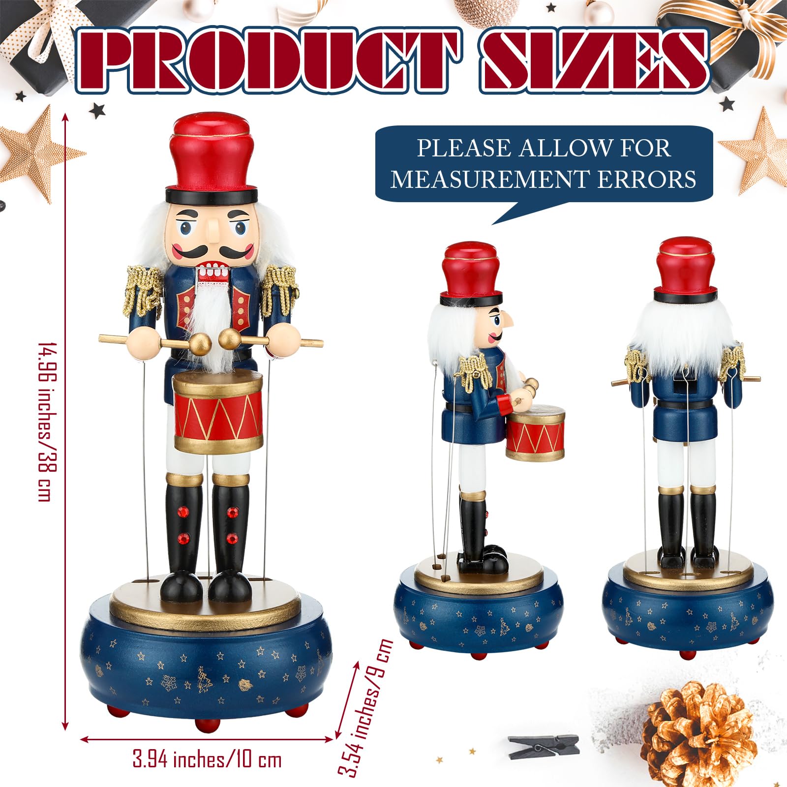 Handmade Wooden Nutcracker Soldier Music Box - Wind Up Christmas Musical Toy, Retro Nutcracker Figures for Holiday Decor & Gift (Perfect for Christmas Tree Ornaments, Mantel Displays & Festive Home Decor)