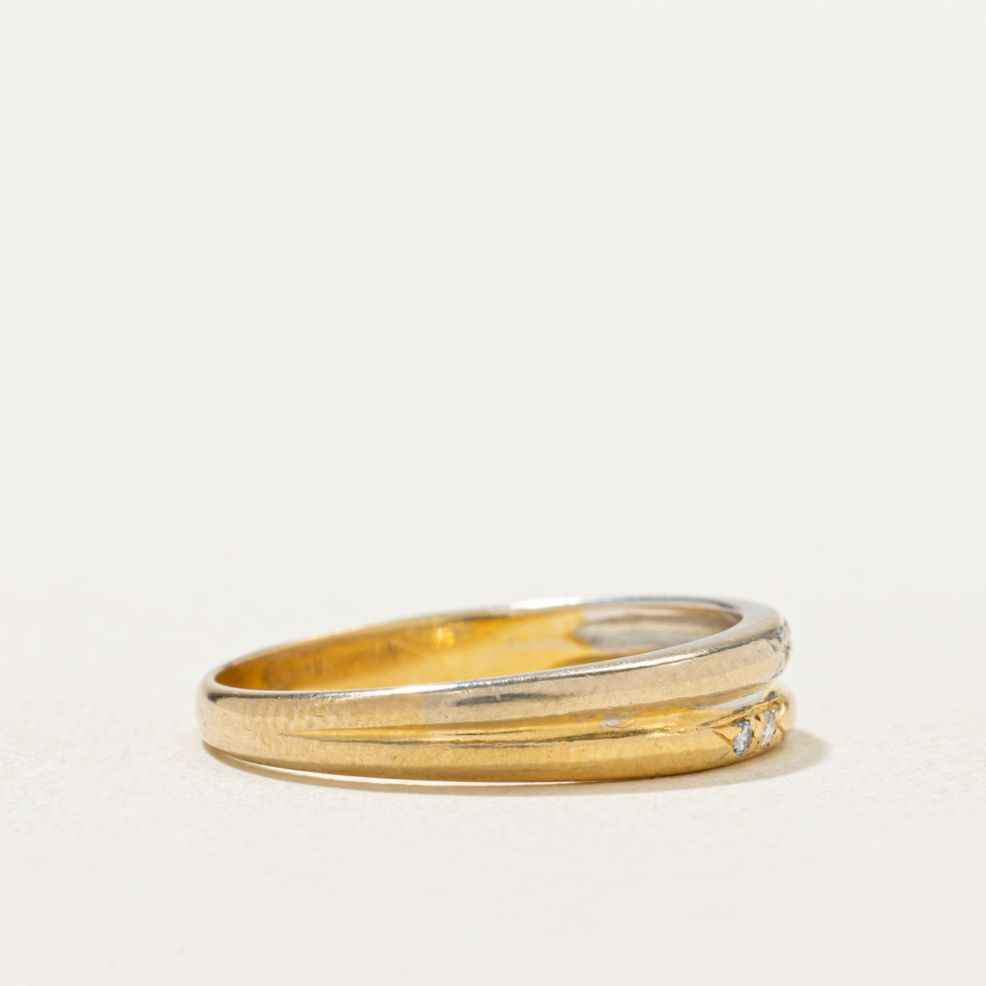 10K Two Tone Gold Diamond Stacked Band Ring - 0.03ctw Diamond Wedding Band - Size 6.25 - Perfect for Stacking, Anniversary & Everyday Wear