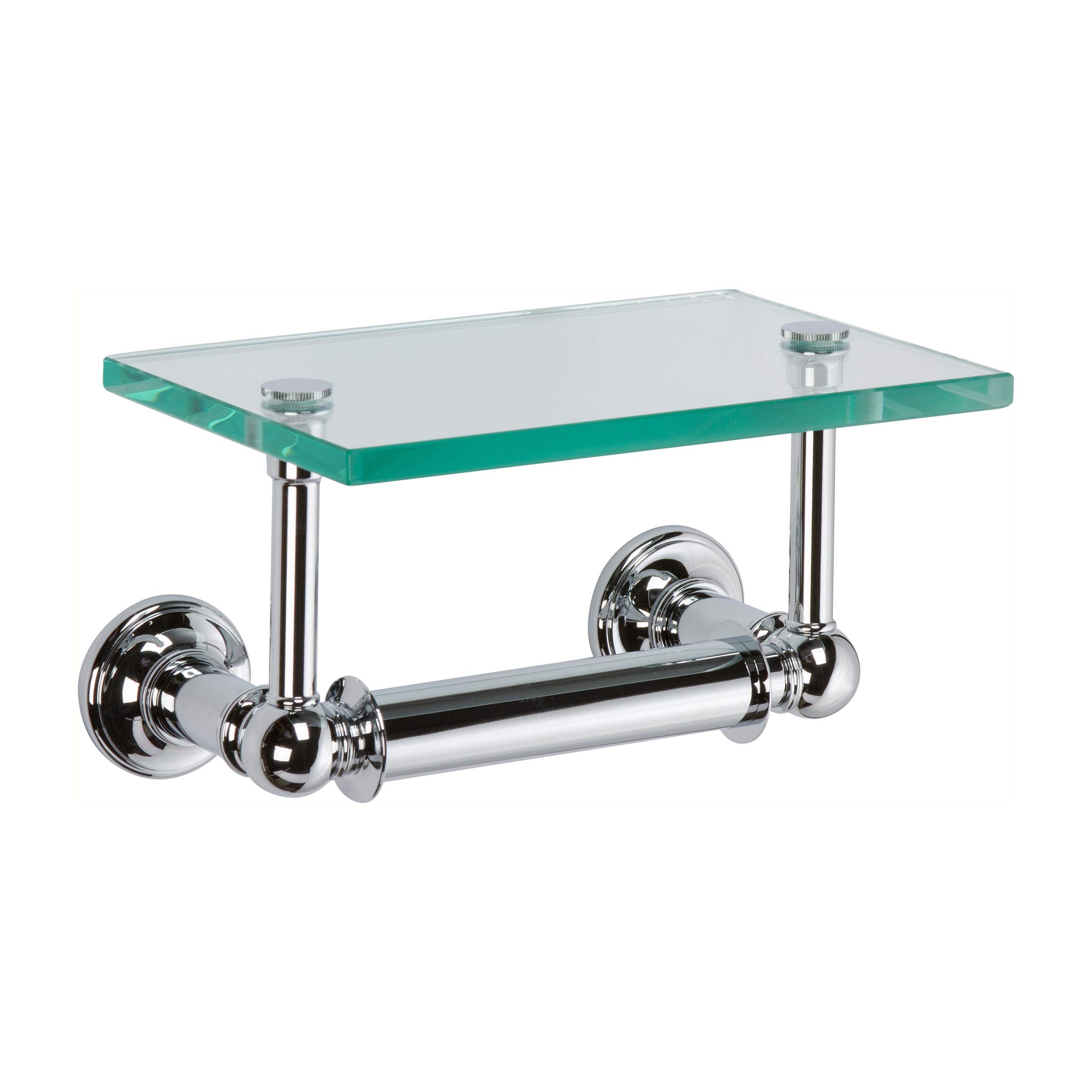 Polished Chrome Columnar Double Post Toilet Paper Holder with Shelf - 4527/PC - Bathroom Tissue Dispenser for Modern & Traditional Homes, Perfect for Powder Rooms & Guest Bathrooms
