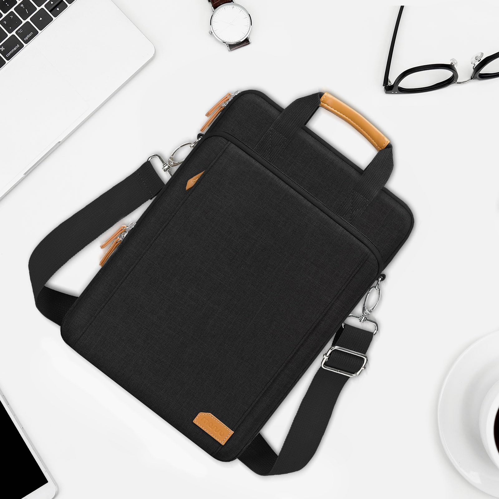MOSISO 360 Protective Laptop Bag for 15.6-16 Inch Laptops - Vertical Computer Case Compatible with MacBook Pro, HP, Dell, Lenovo, Asus Notebooks - Shoulder Strap & Multiple Pockets - Ideal for Work, Travel & School (Black)