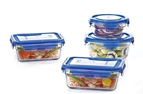 Premium 8-Piece Tempered Glass Food Storage Containers with Blue Lids - Microwave, Oven & Freezer Safe - Perfect for Meal Prep, Leftovers & Kitchen Organization
