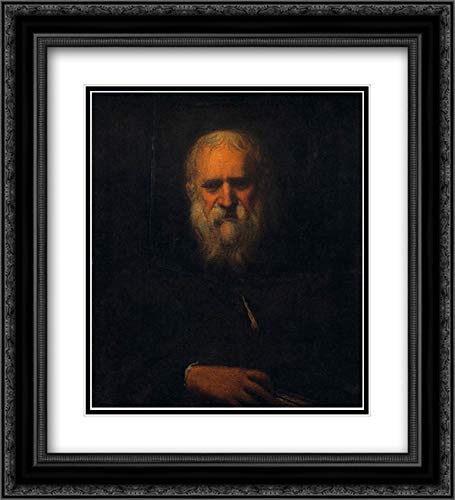 Tintoretto Self Portrait With A Book - 20x22 Inch Black Ornate Framed Museum Art Print with Double Matting - Perfect for Living Room, Study or Office Wall Decor