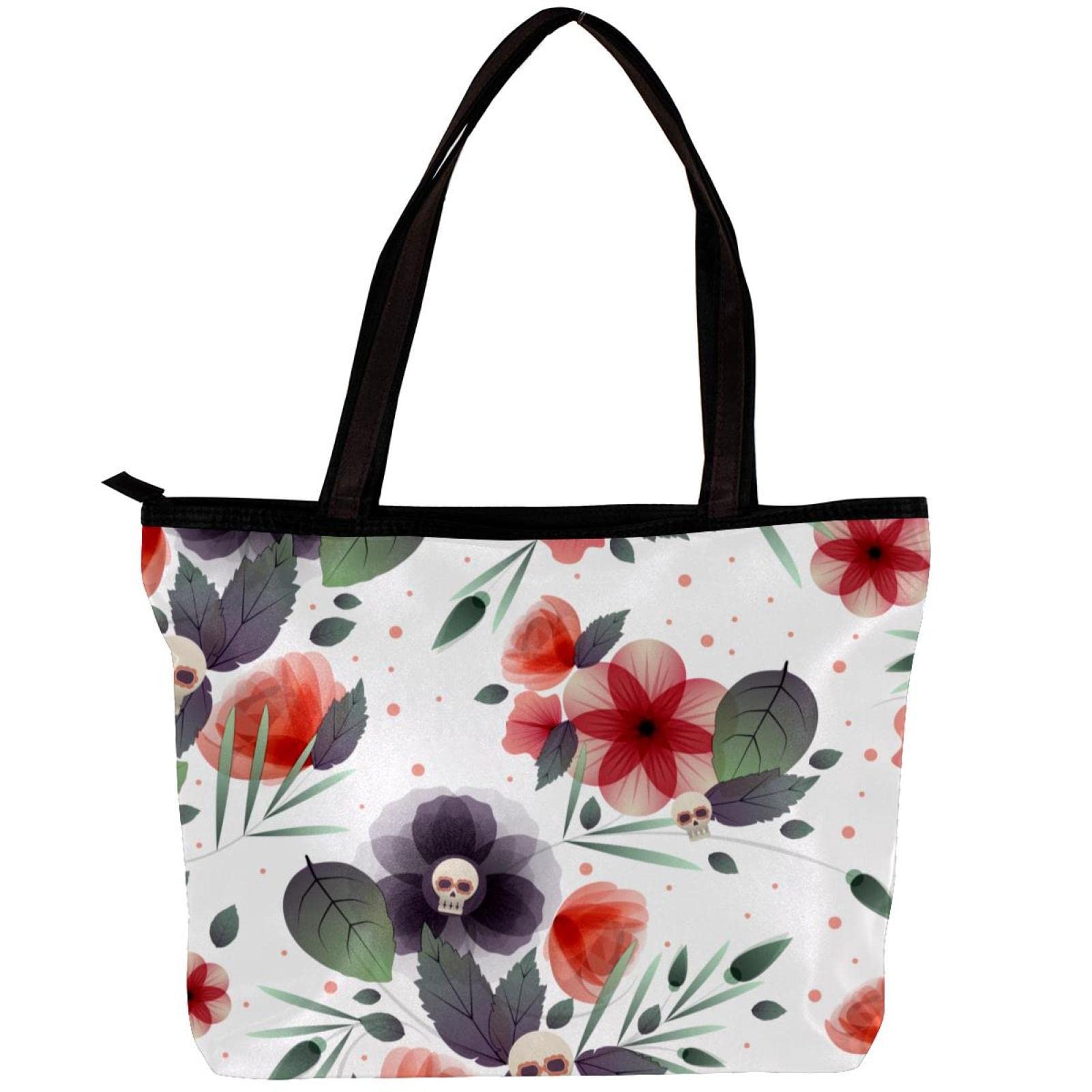 Stylish Day of the Dead Tote Bag for Women - Skull Print Shoulder Bag with Inner Pouch - Perfect for Grocery Shopping, Beach Trips & Daily Use