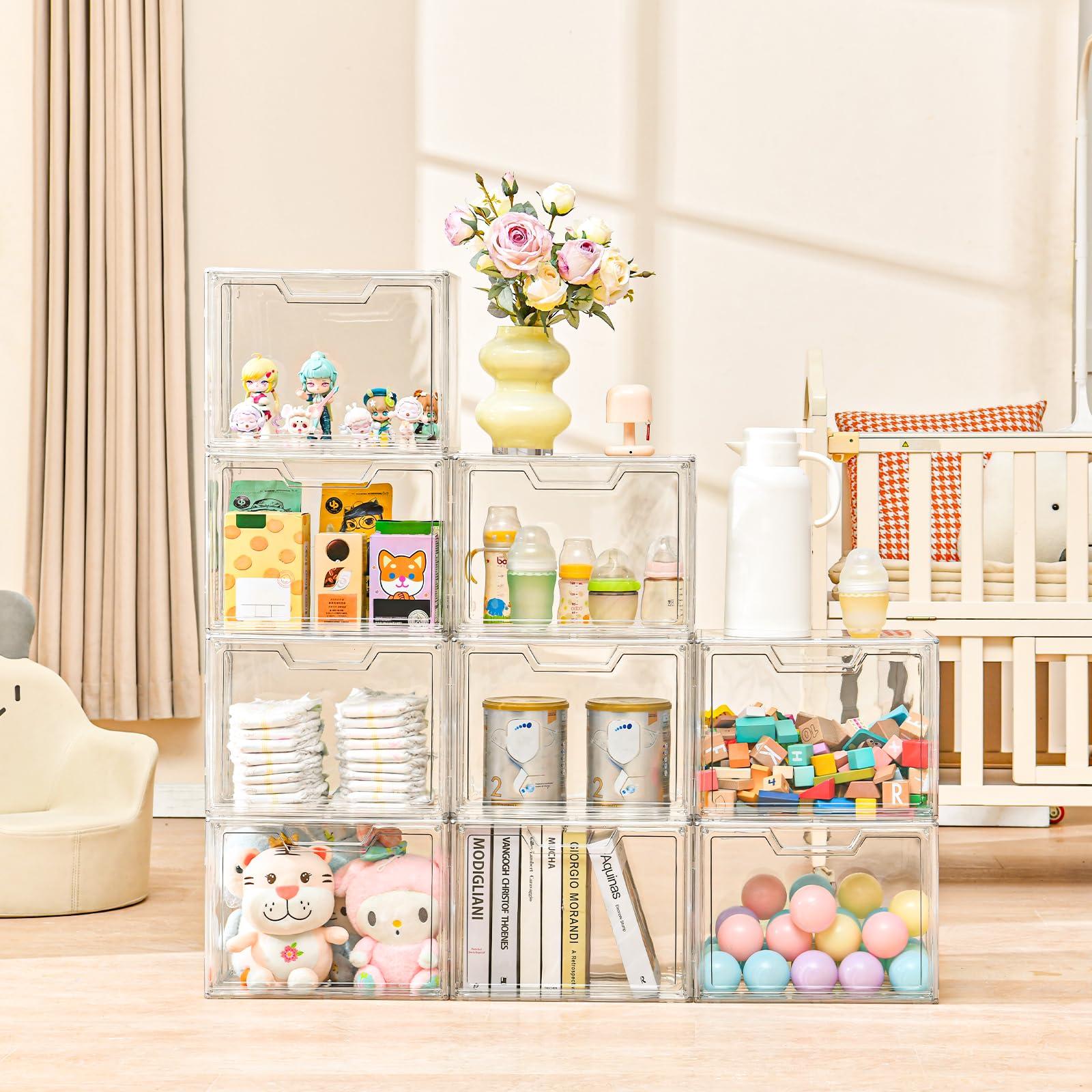 Clear Stackable Acrylic Storage Bins with Lids - 5-Pack Organizer Boxes for Handbags, Collectibles & Action Figures | Perfect for Display Cases, Closet Organization & Home Decor