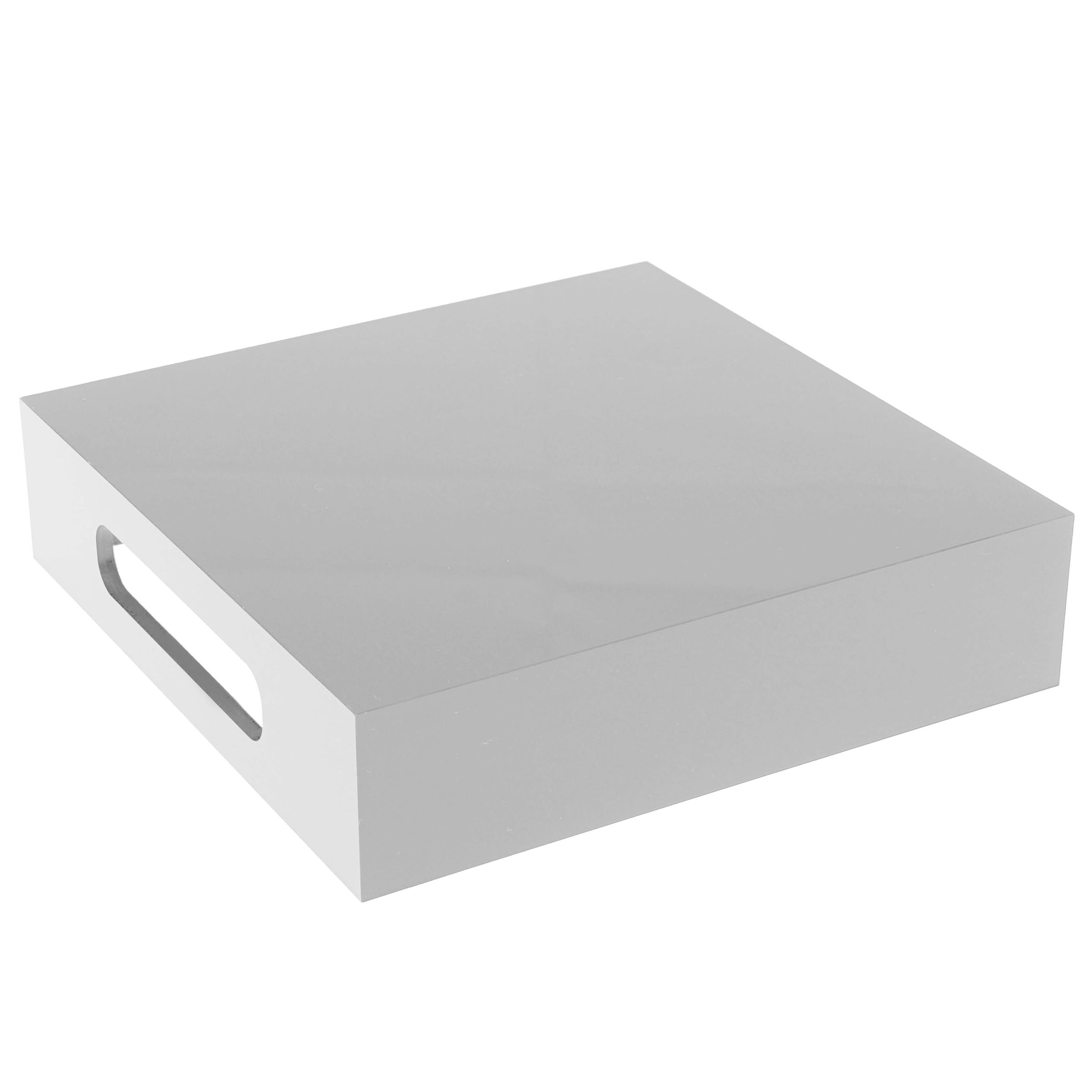 White Acrylic Vanity Tray with Handles - 8x8 Inch Square Decorative Organizer for Makeup, Jewelry & Bathroom Essentials - Perfect for Dressing Table, Countertop & Home Decor